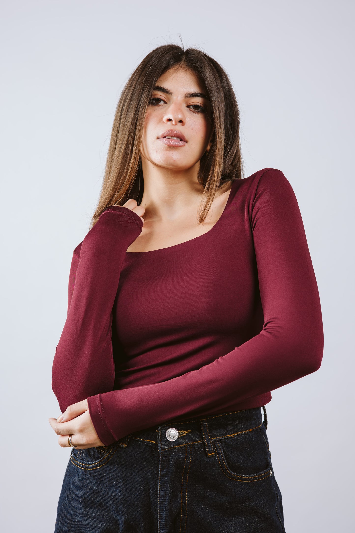 Square Neck Long Sleeve Top