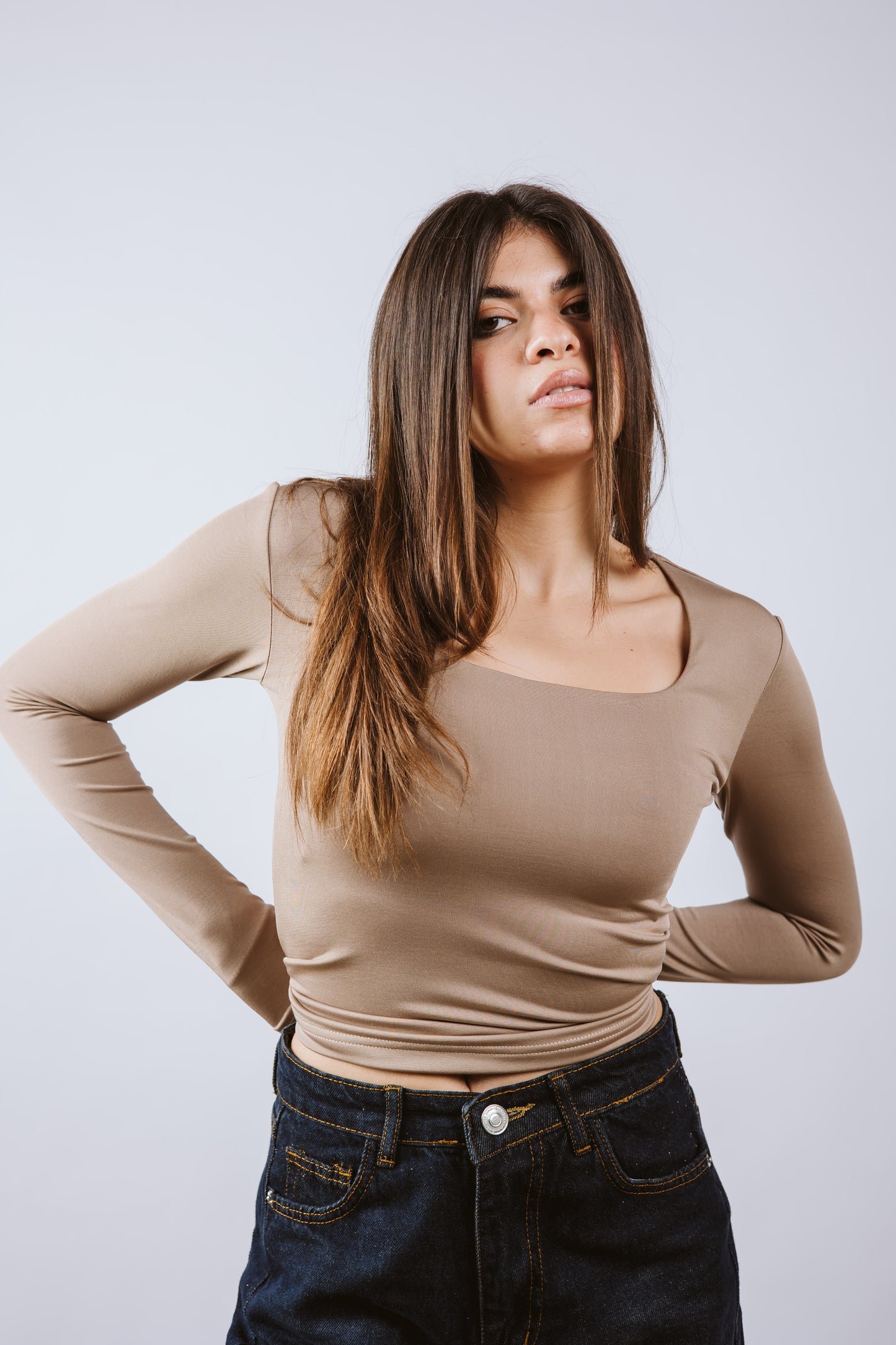 Square Neck Long Sleeve Top