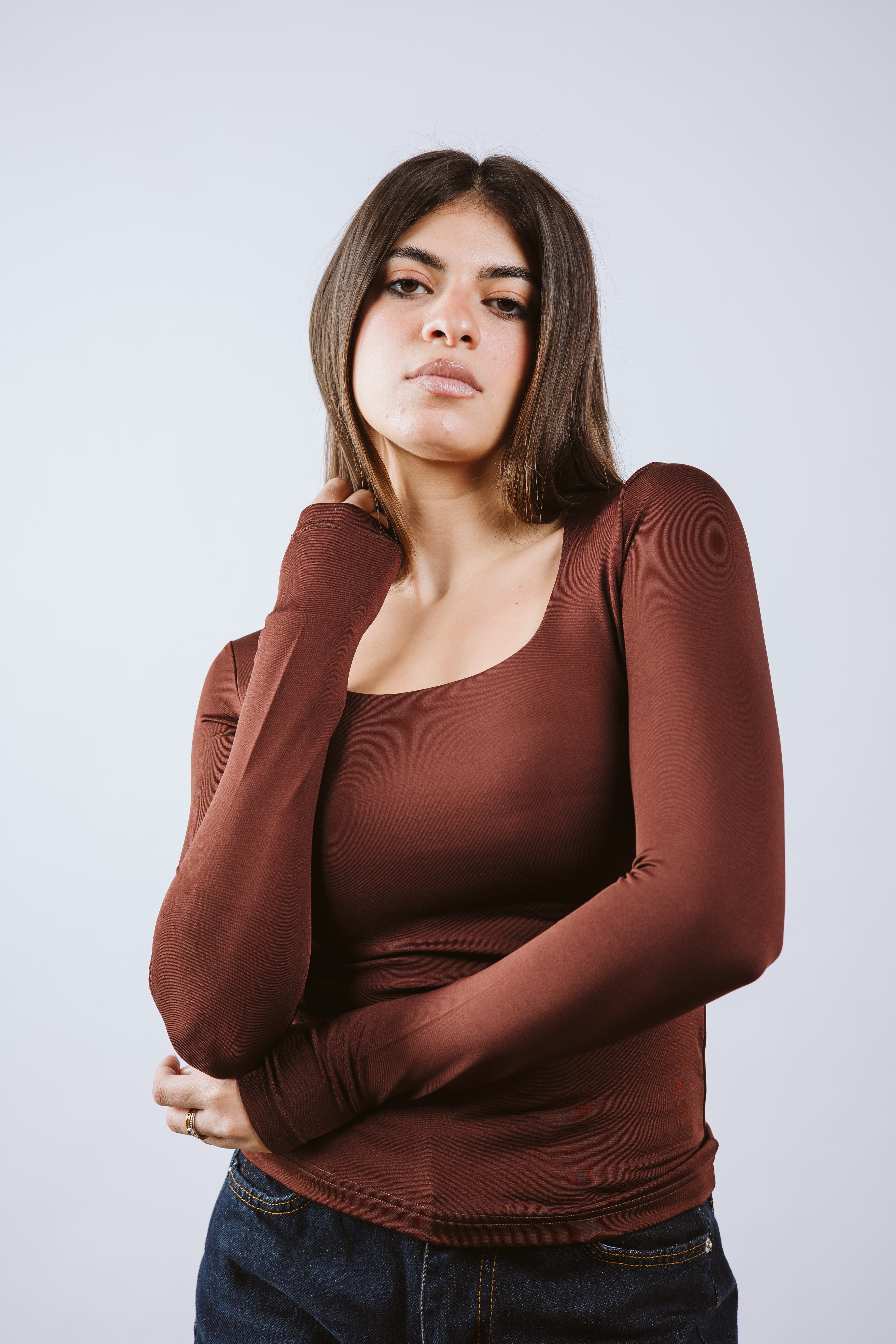 Square Neck Long Sleeve Top