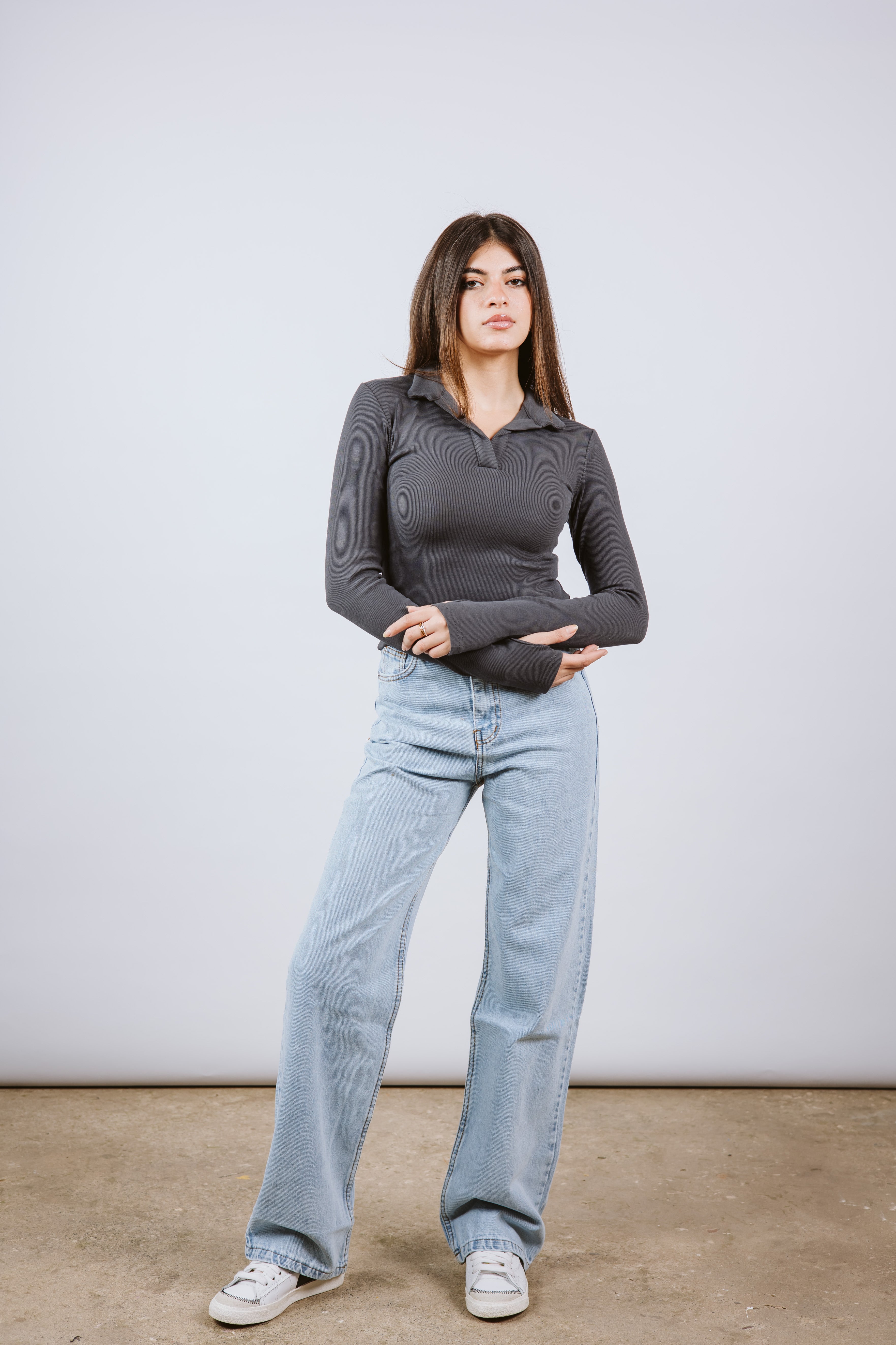 Ribbed polo long sleeve