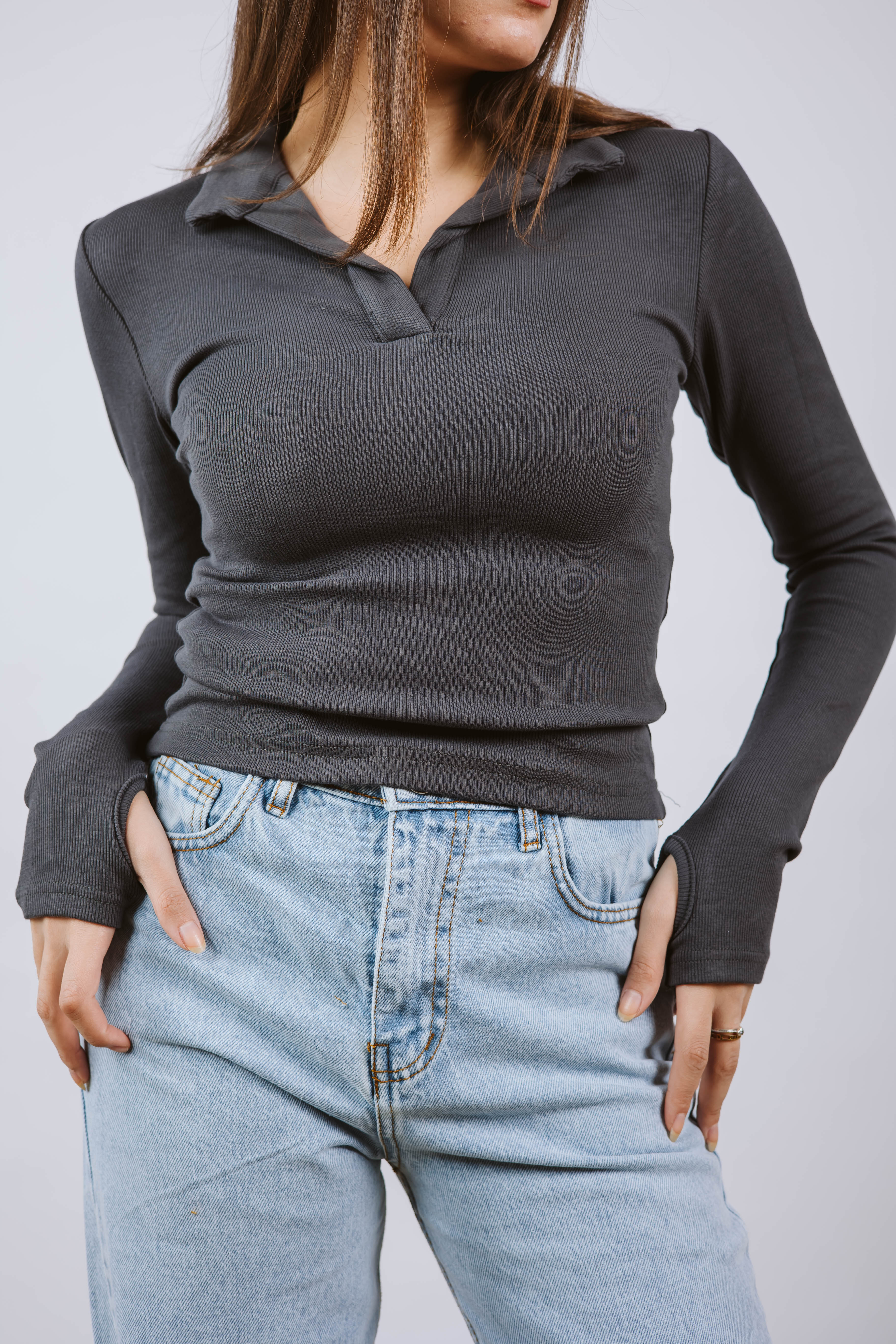 Ribbed polo long sleeve