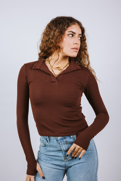 Ribbed polo long sleeve