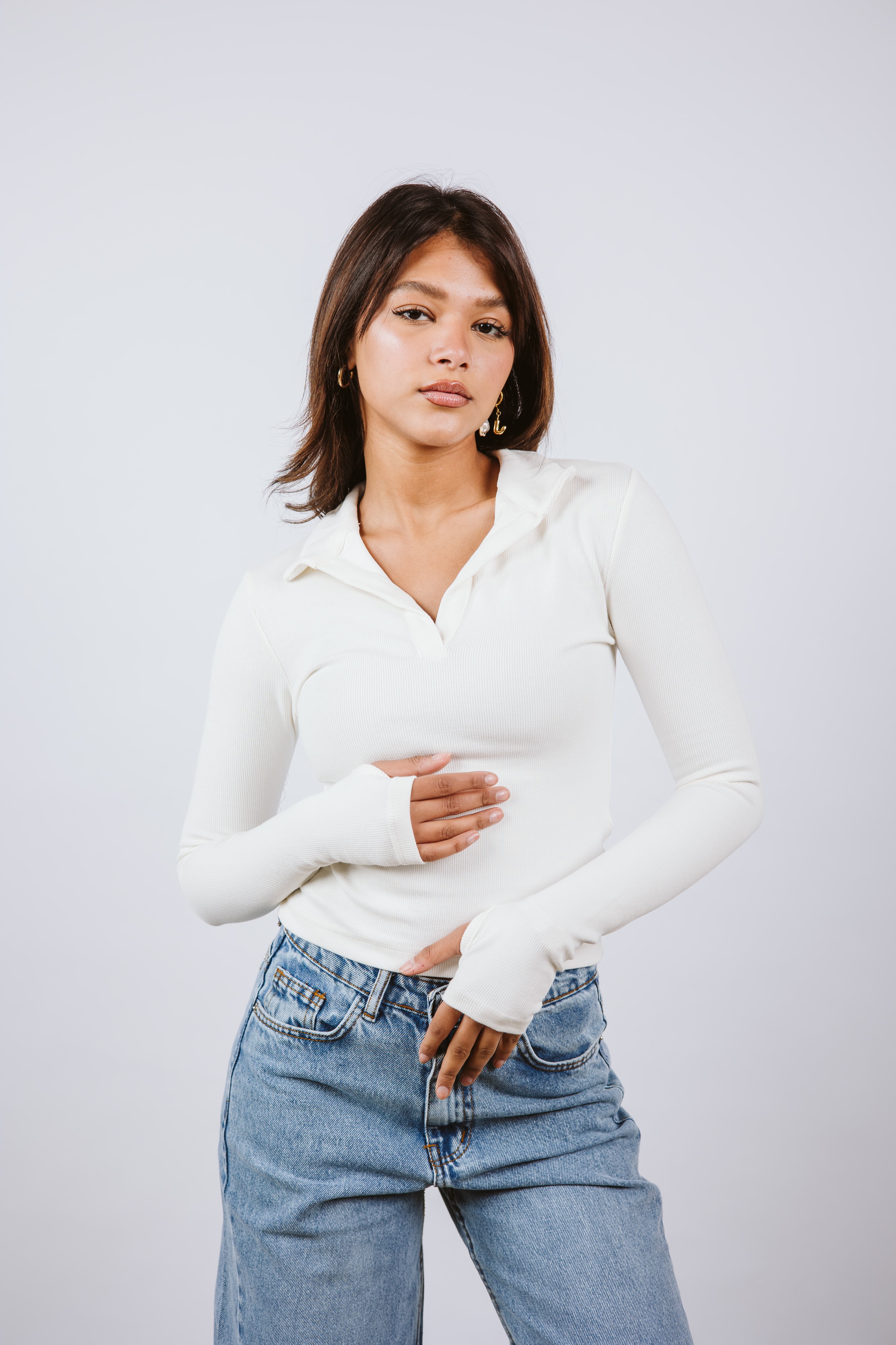 Ribbed polo long sleeve