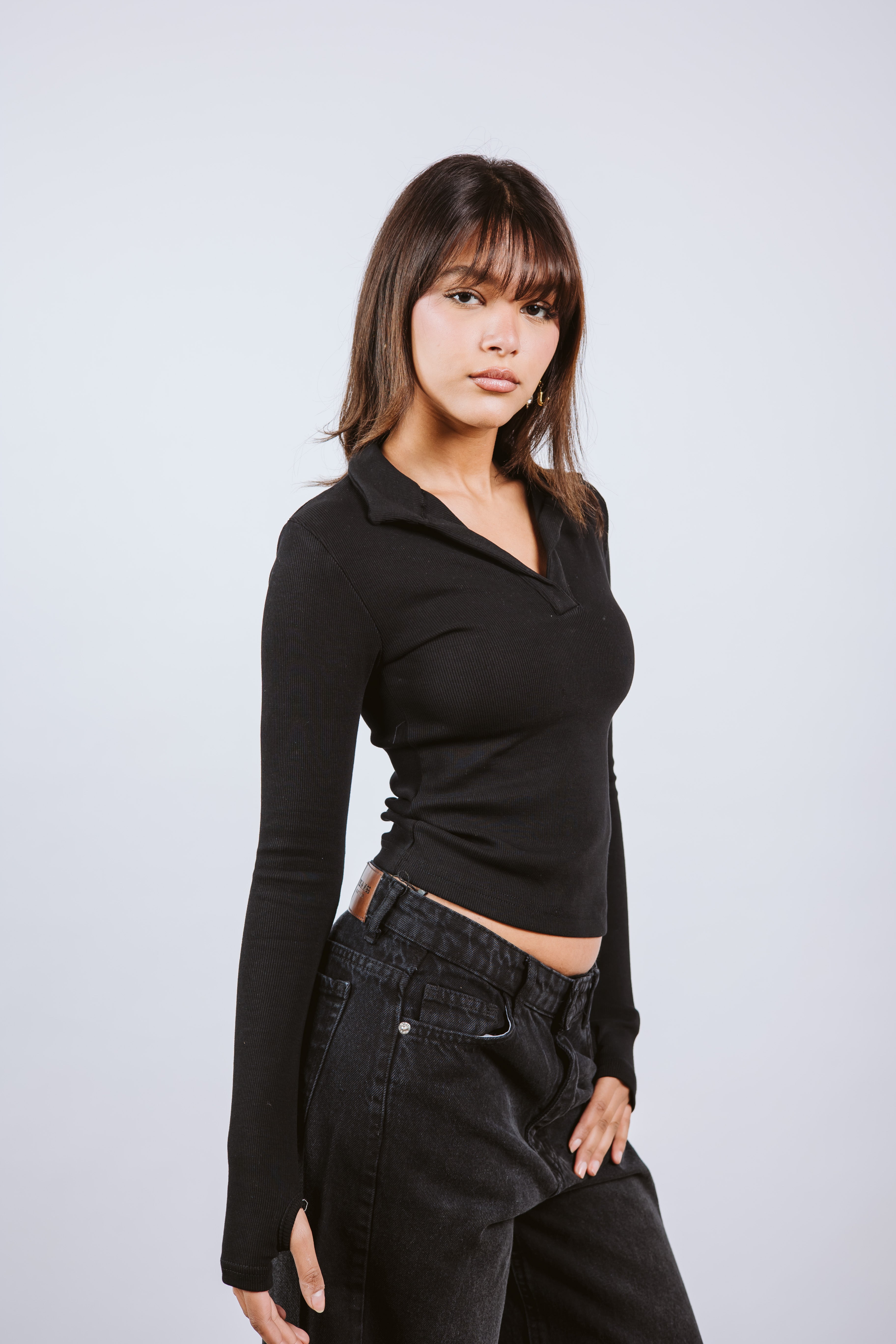 Ribbed polo long sleeve