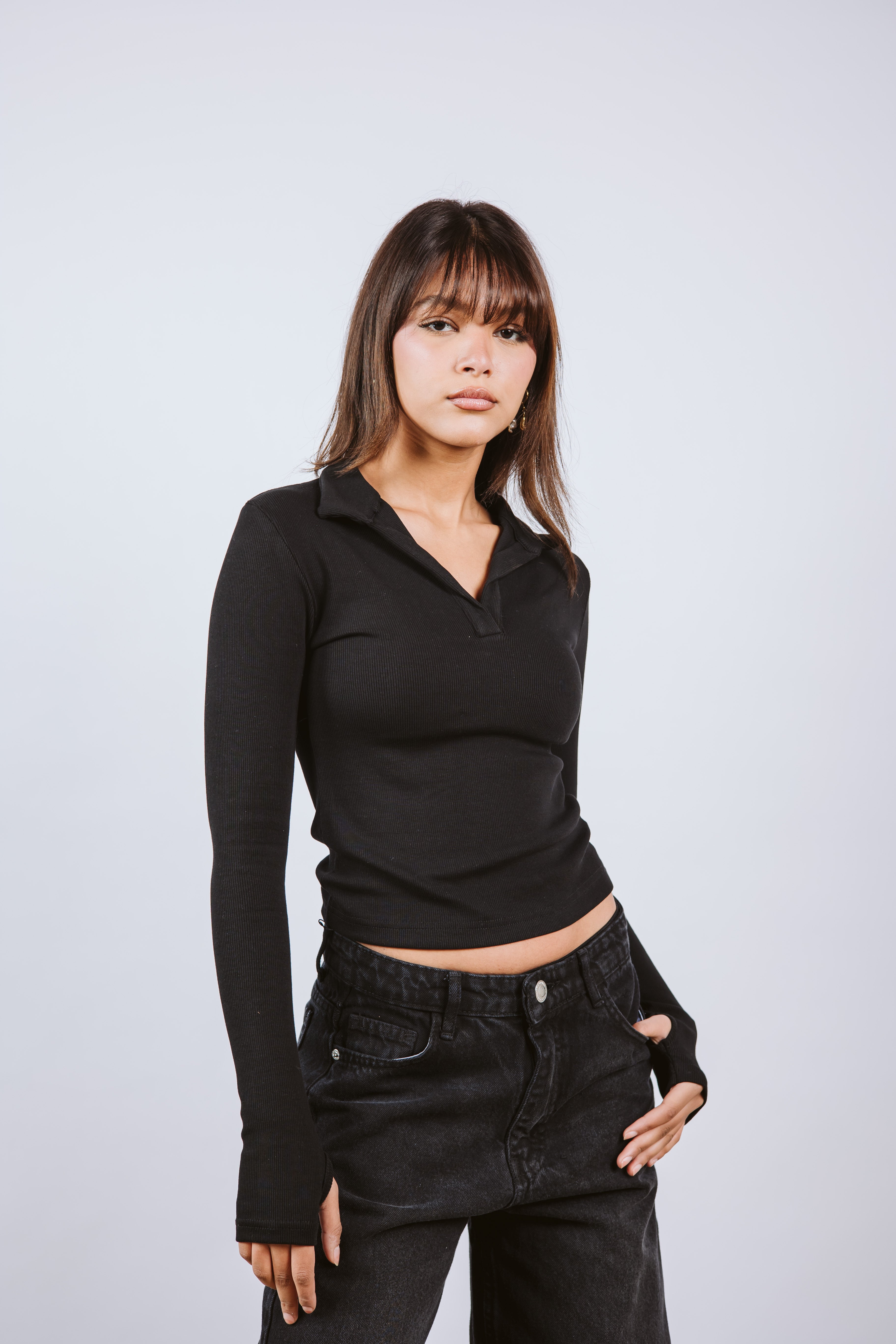 Ribbed polo long sleeve