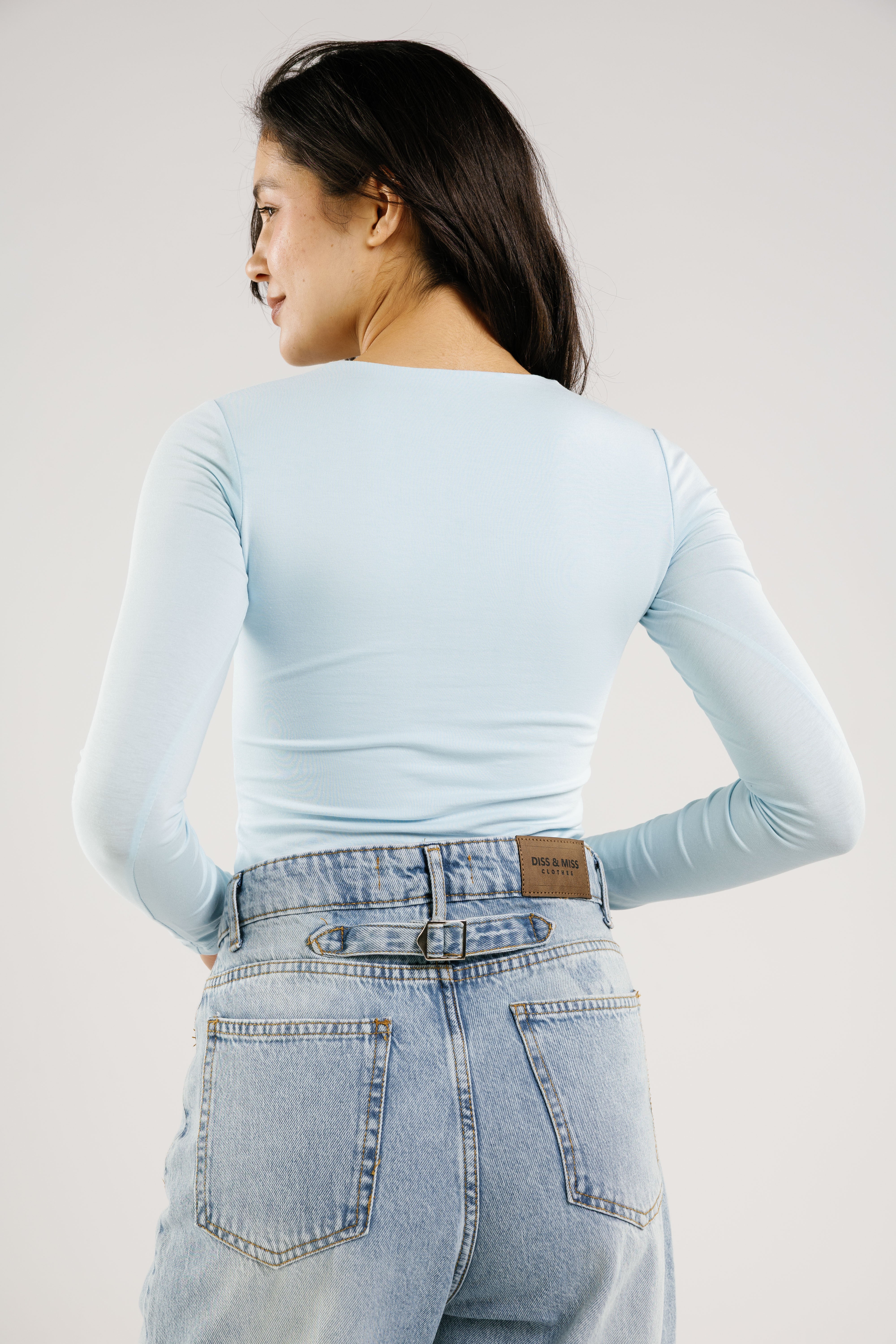 Cotton square neck long sleeve top