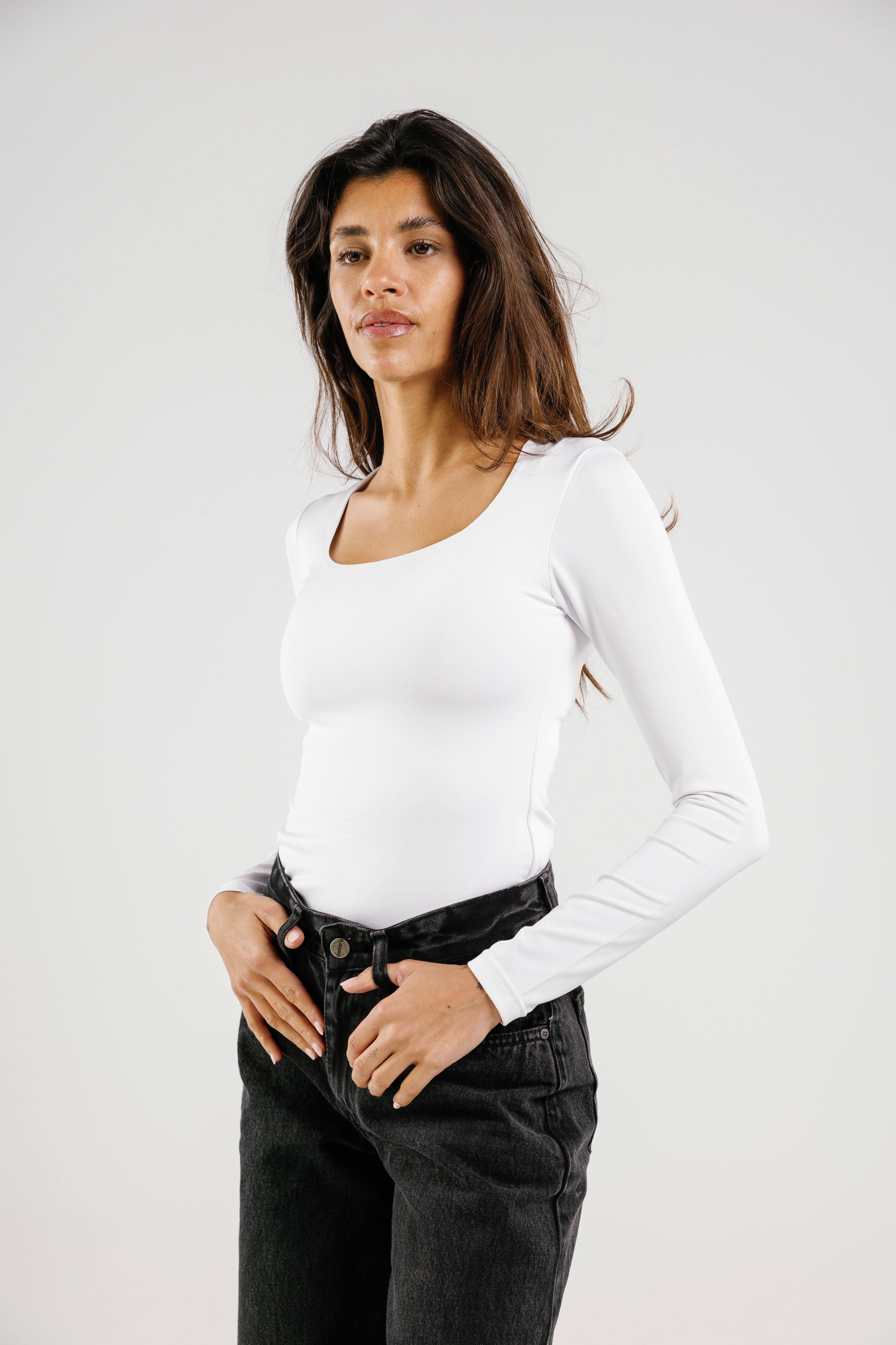 Square Neck Long Sleeve Top