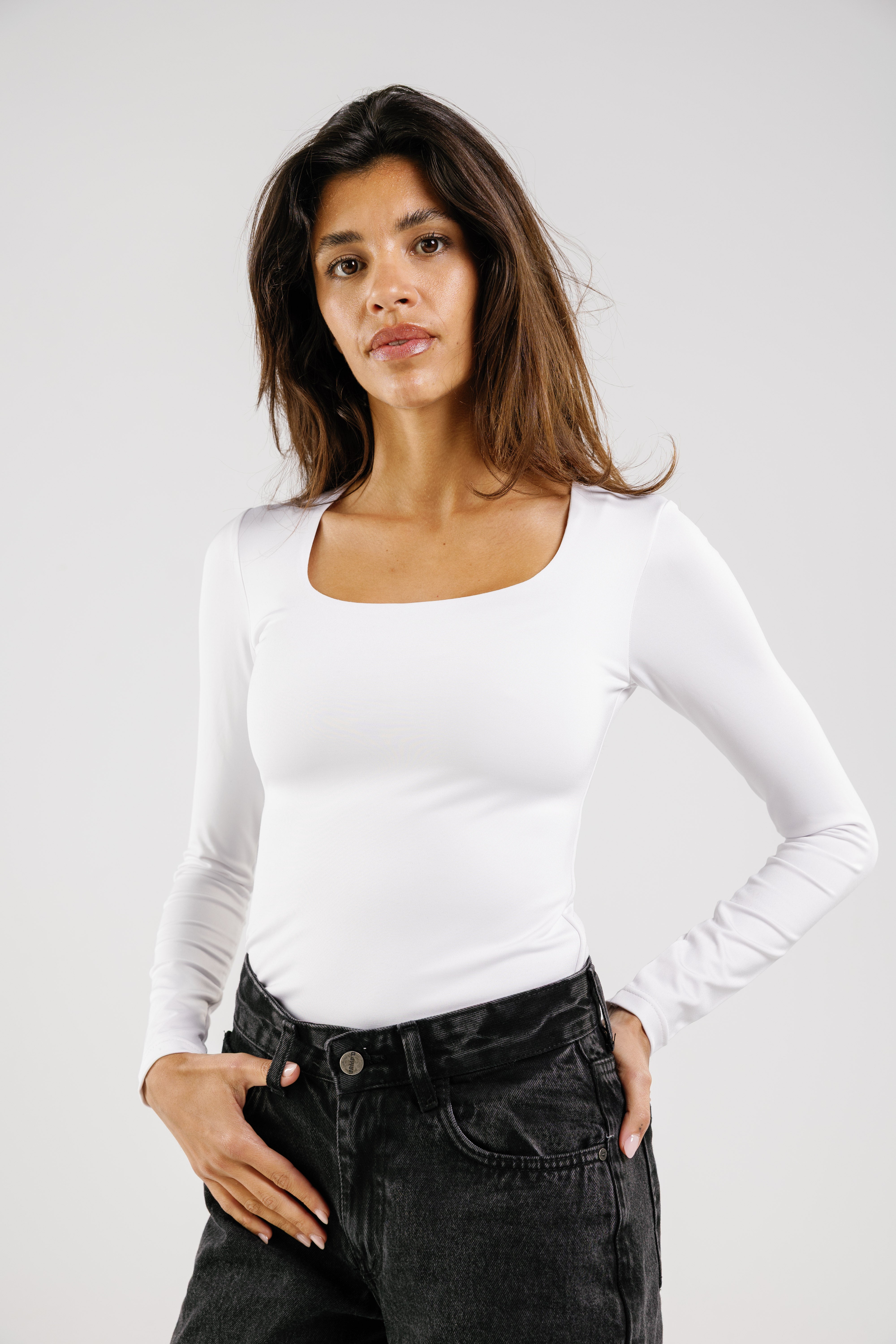 Square Neck Long Sleeve Top