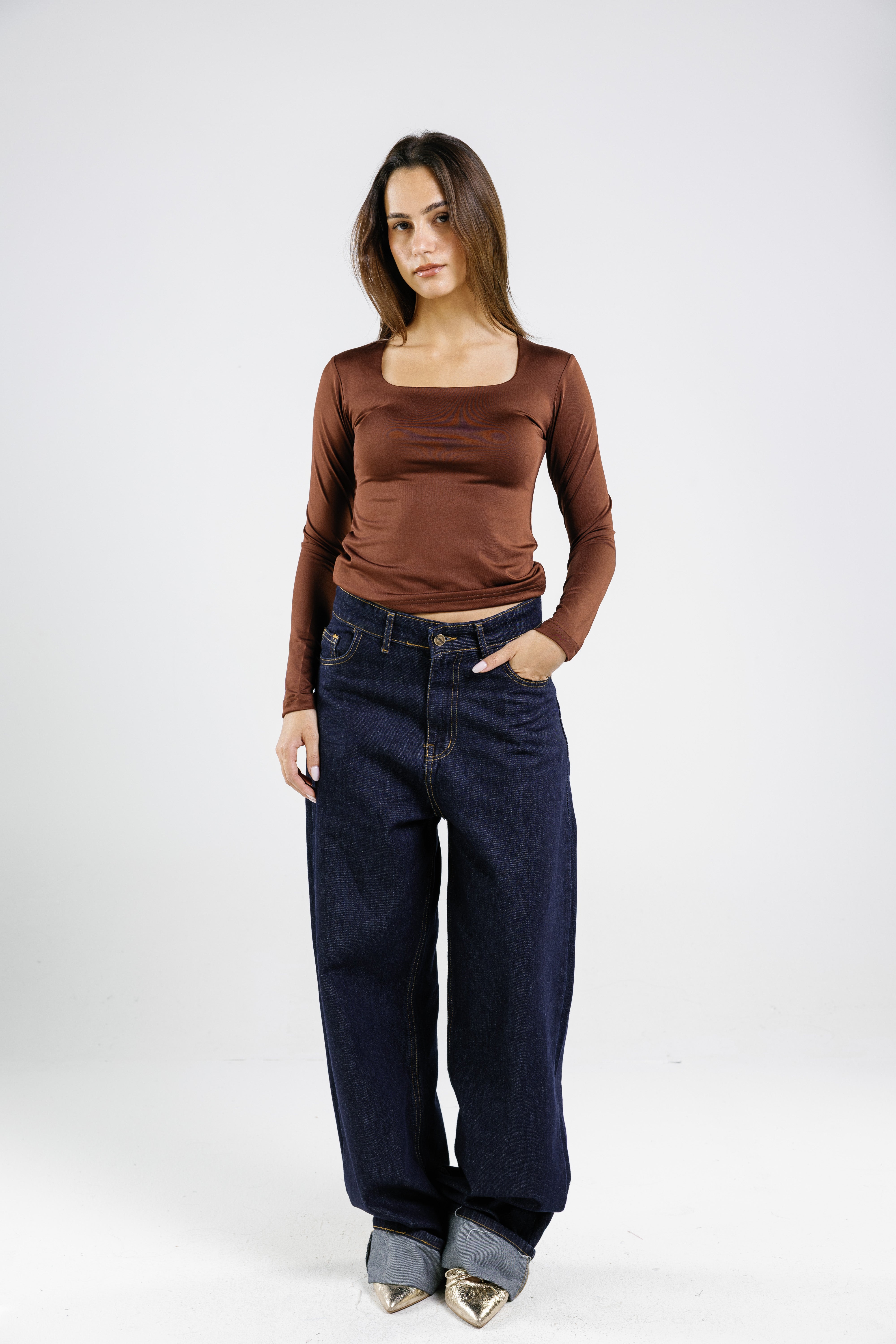 Square Neck Long Sleeve Top