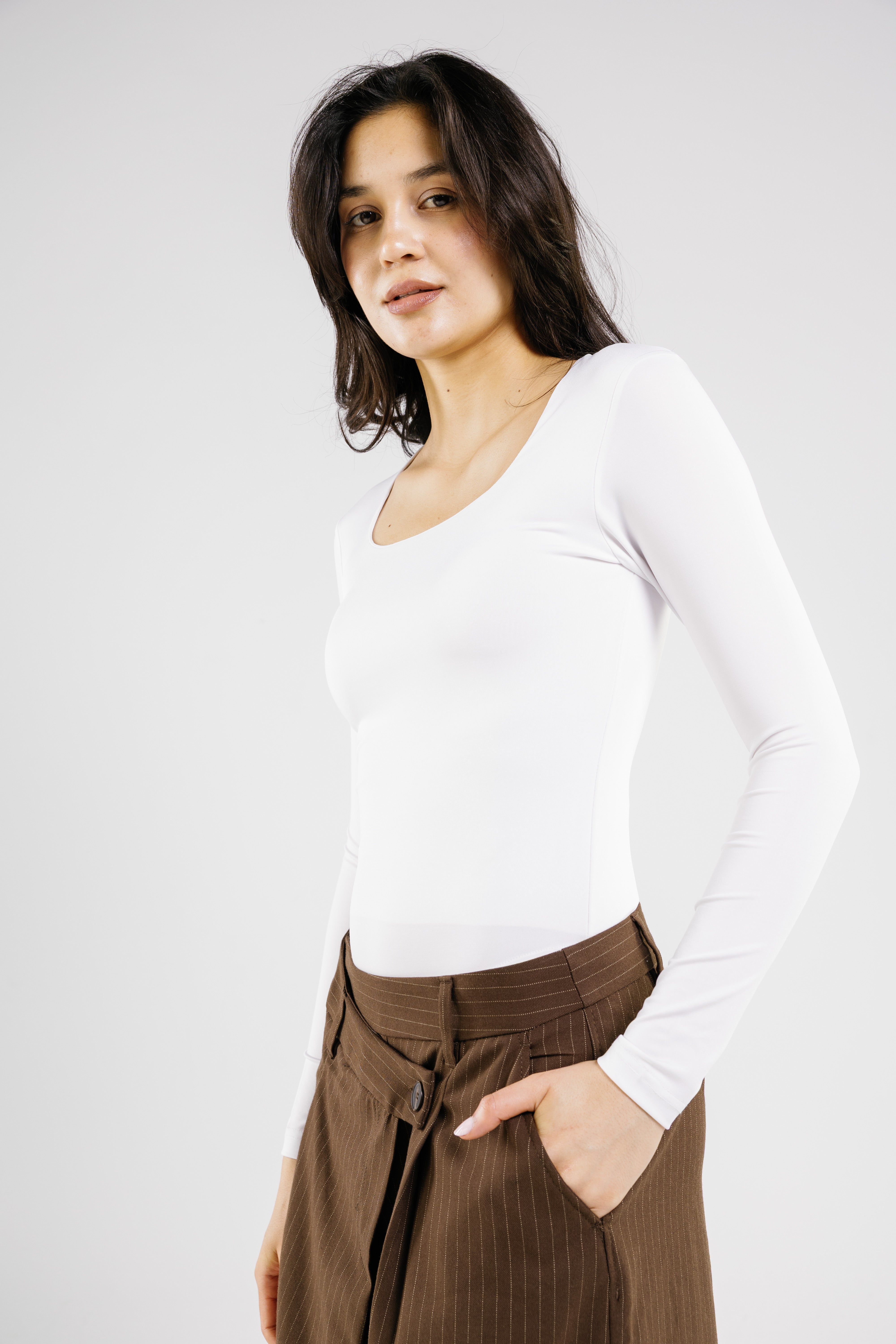Square neck long sleeve bodysuit