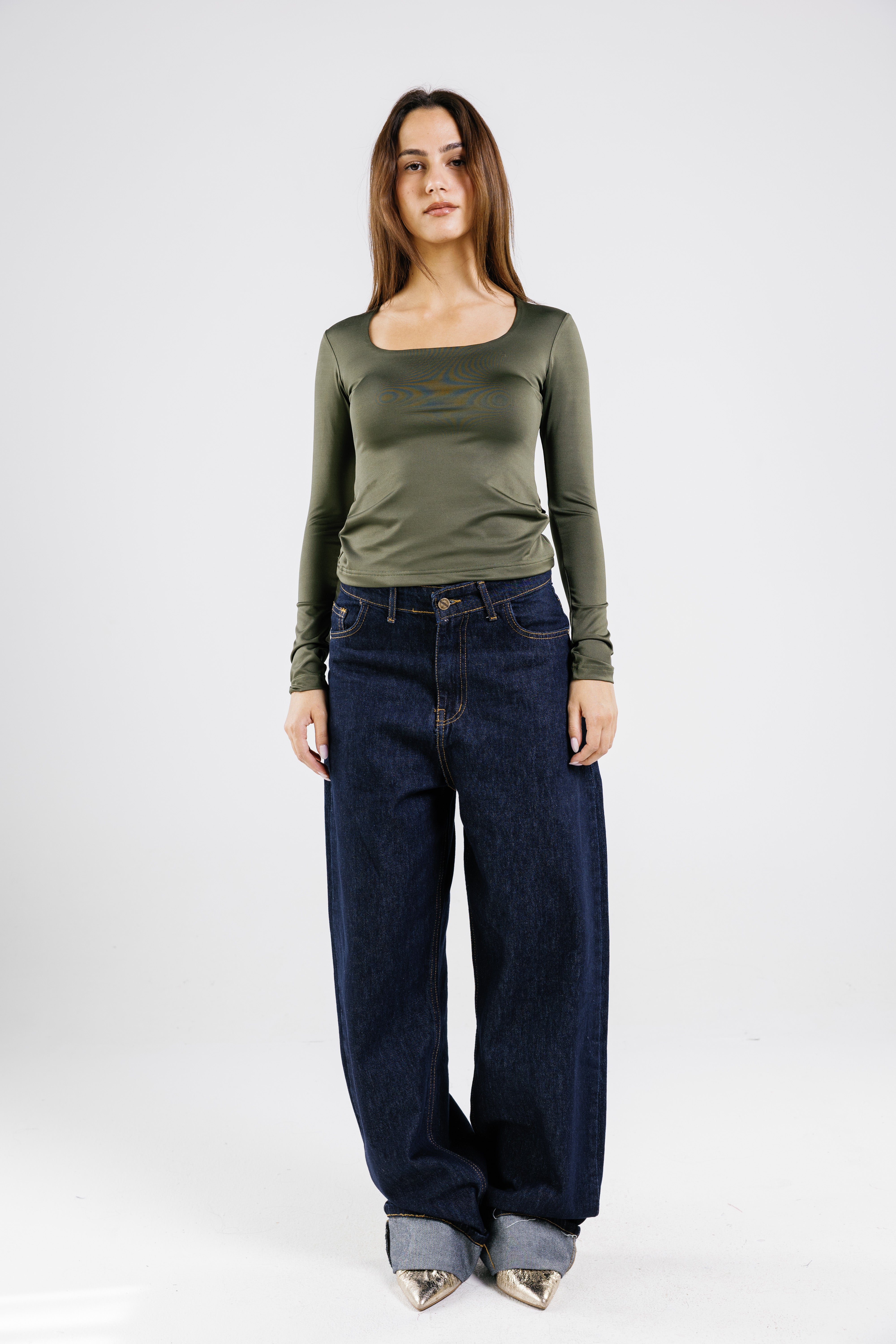 Square Neck Long Sleeve Top