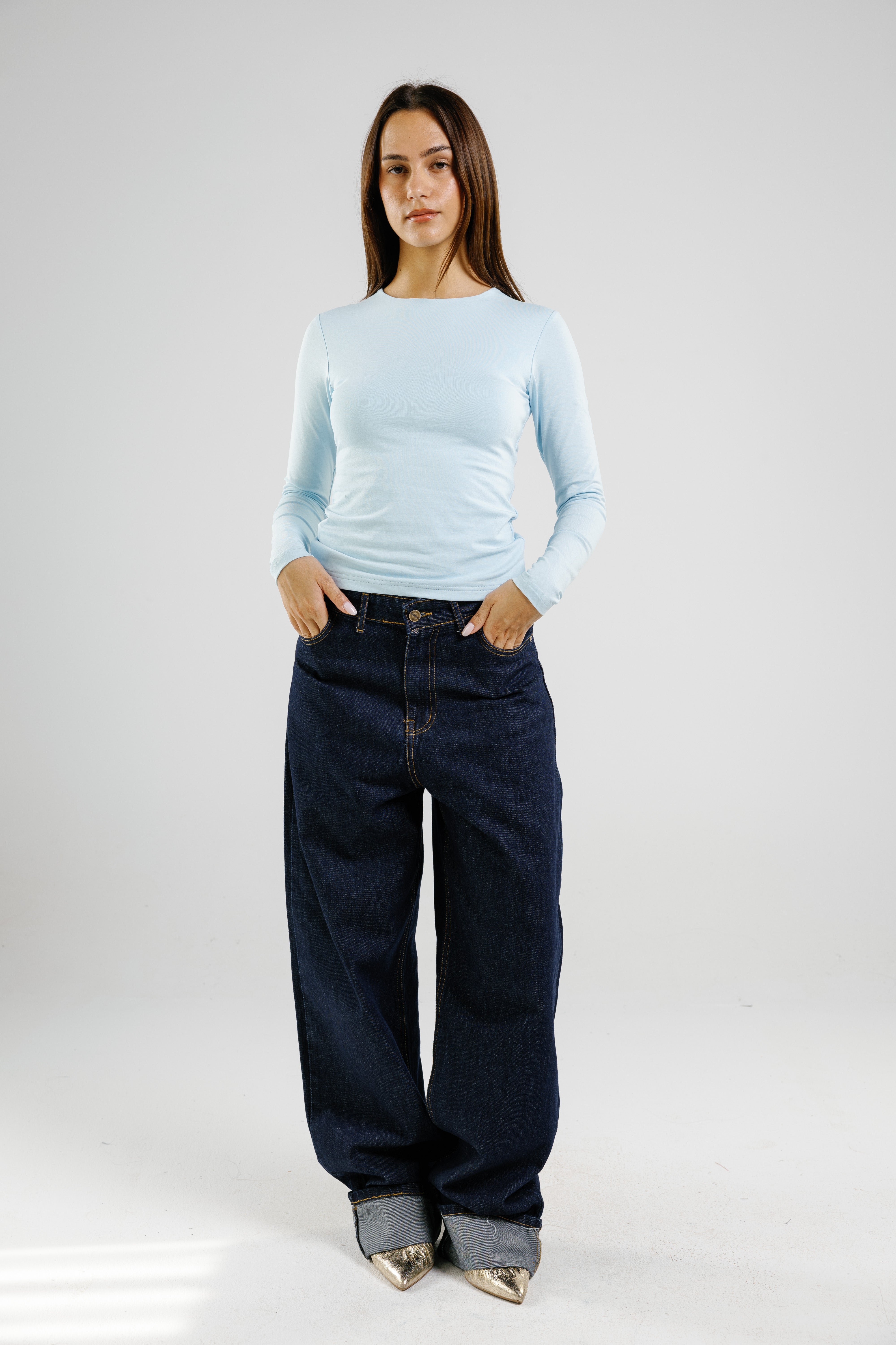 Cotton crew neck long sleeve top