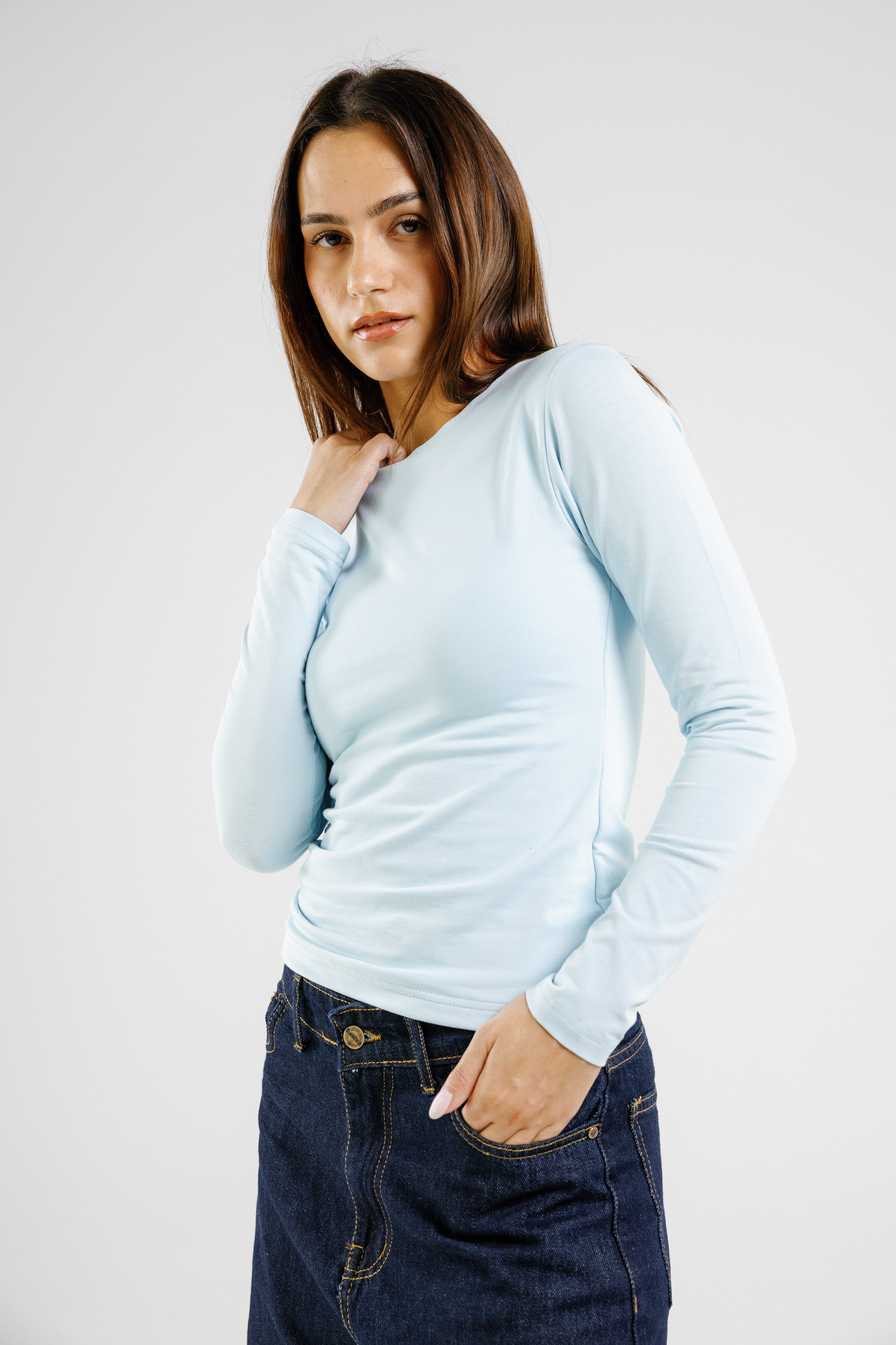 Cotton crew neck long sleeve top