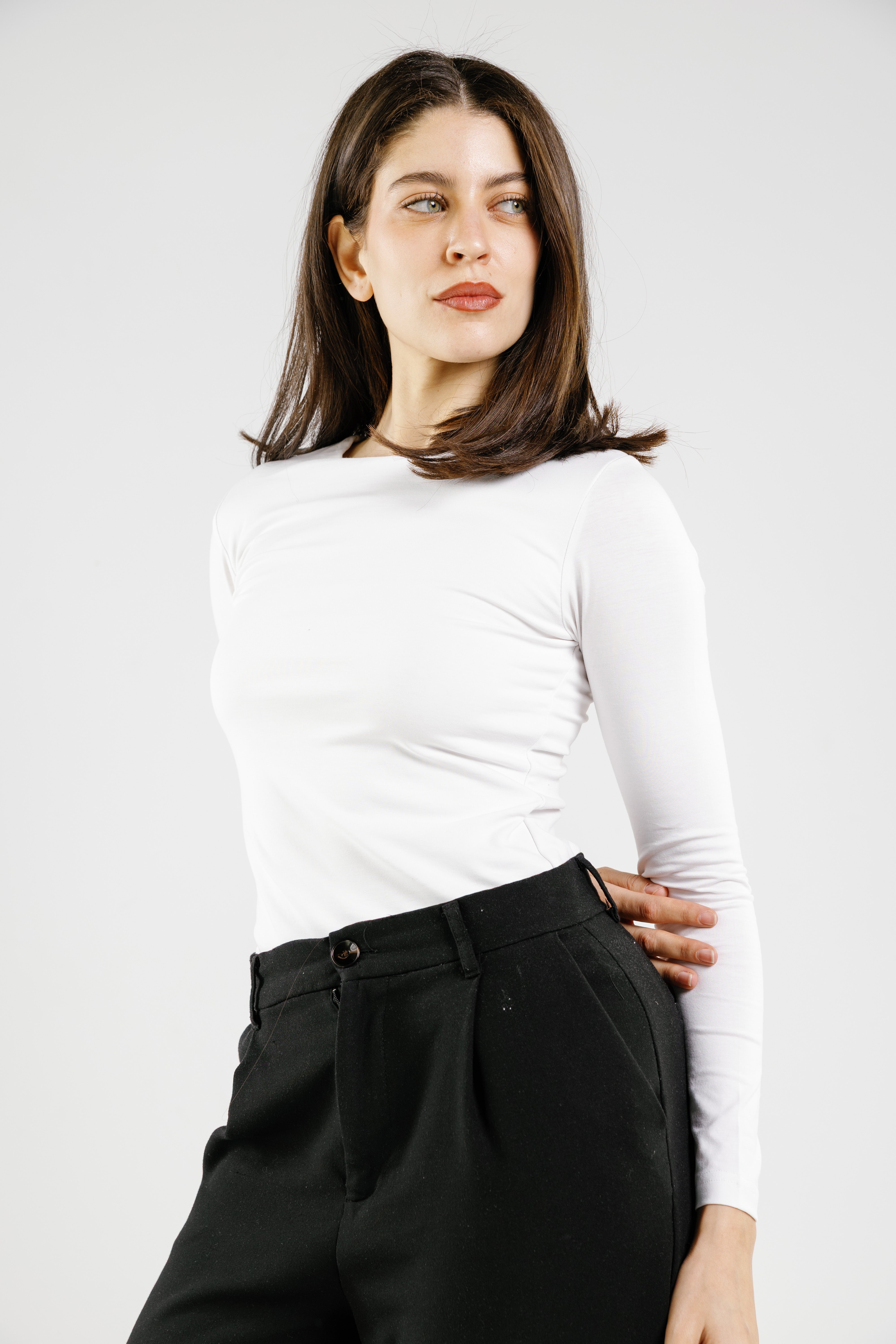 Cotton crew neck long sleeve top