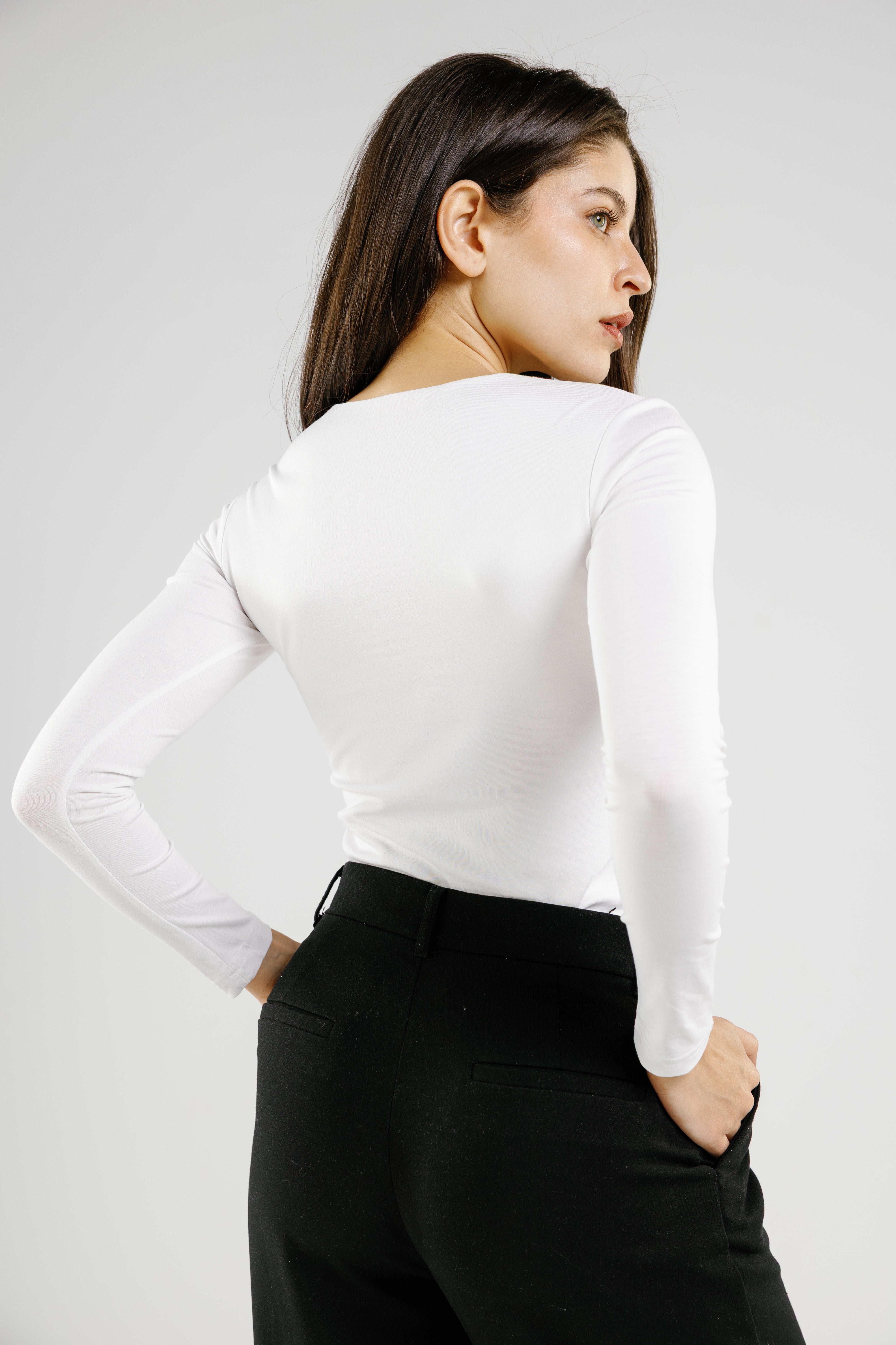 Cotton crew neck long sleeve top