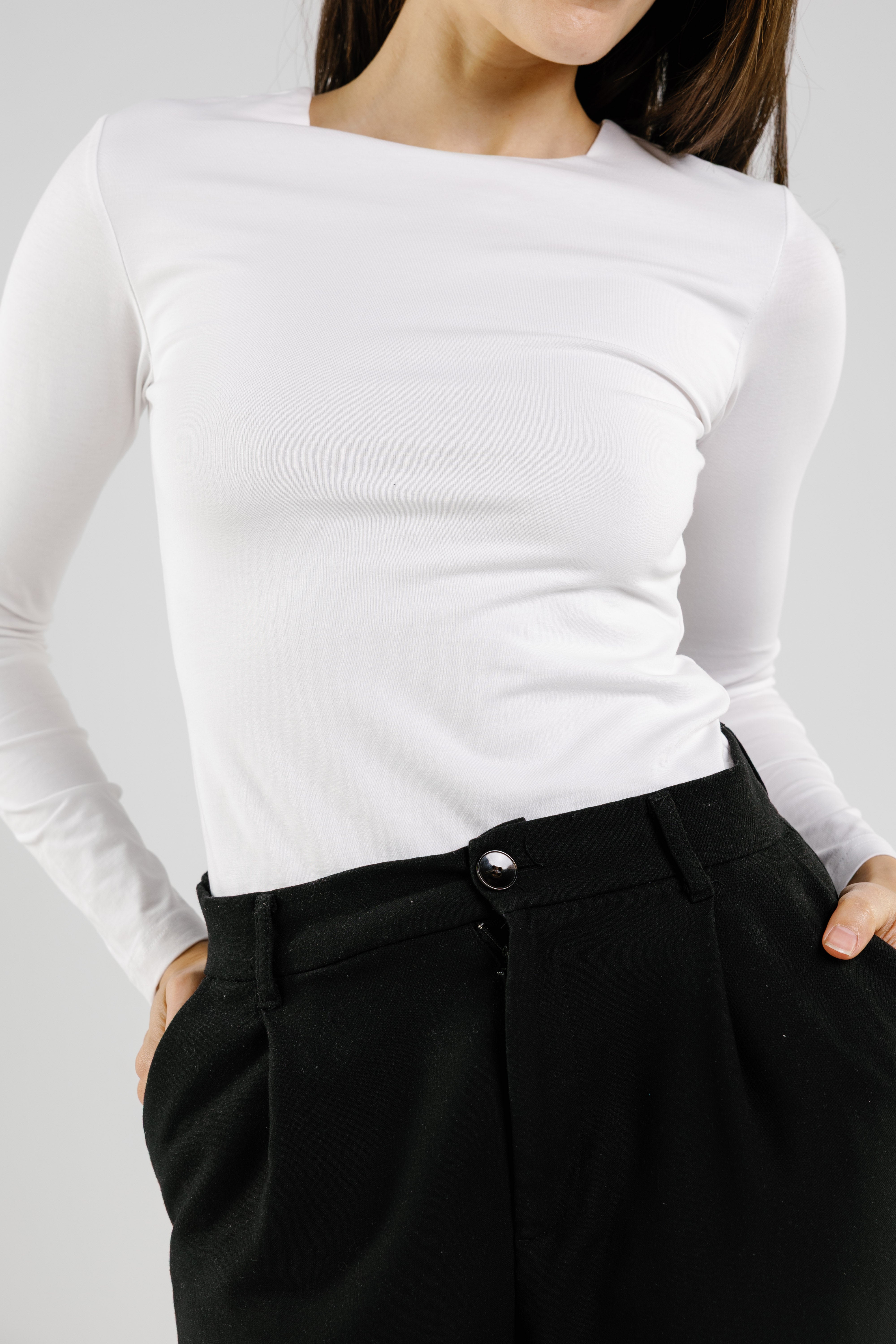 Cotton crew neck long sleeve top