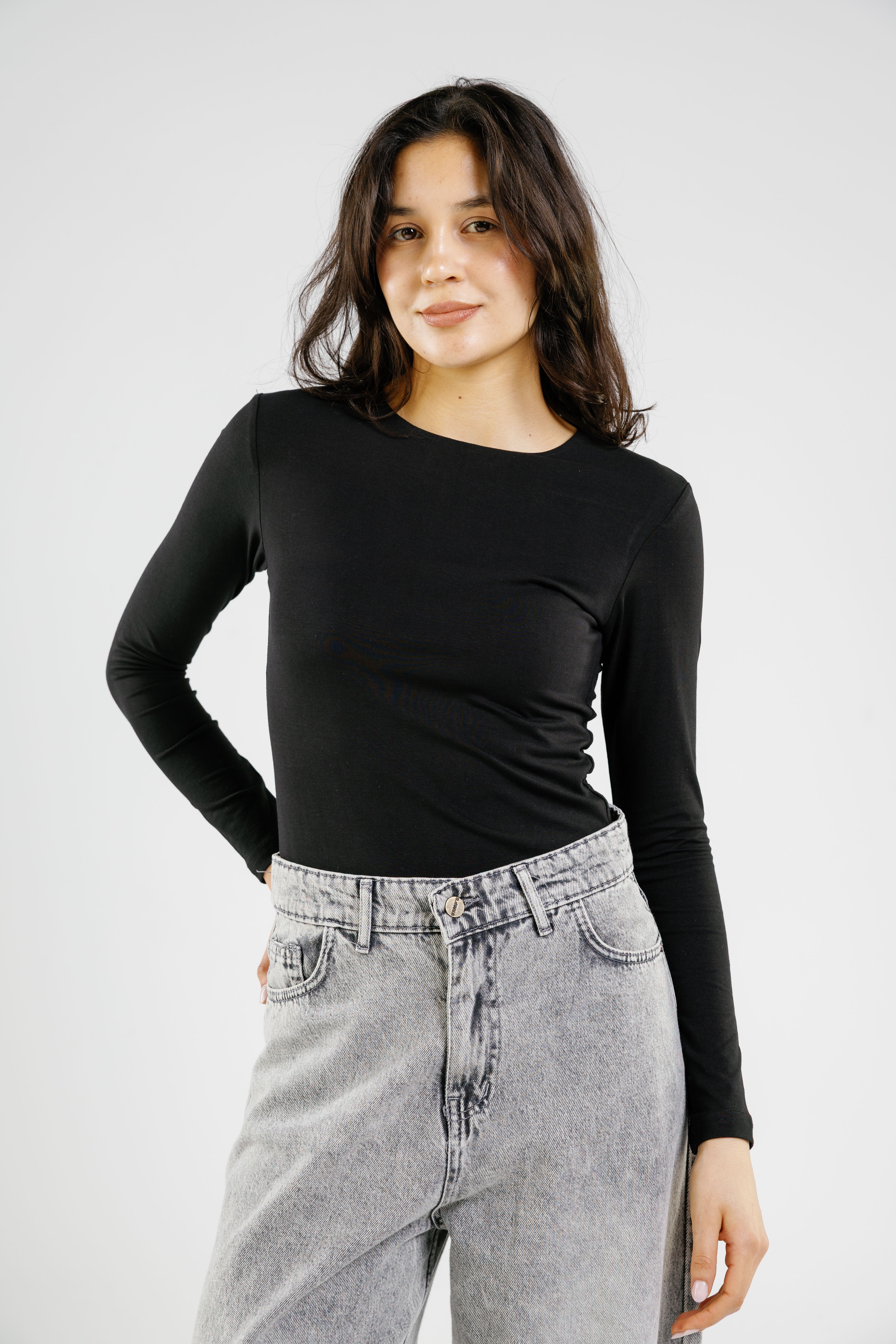 Cotton crew neck long sleeve top