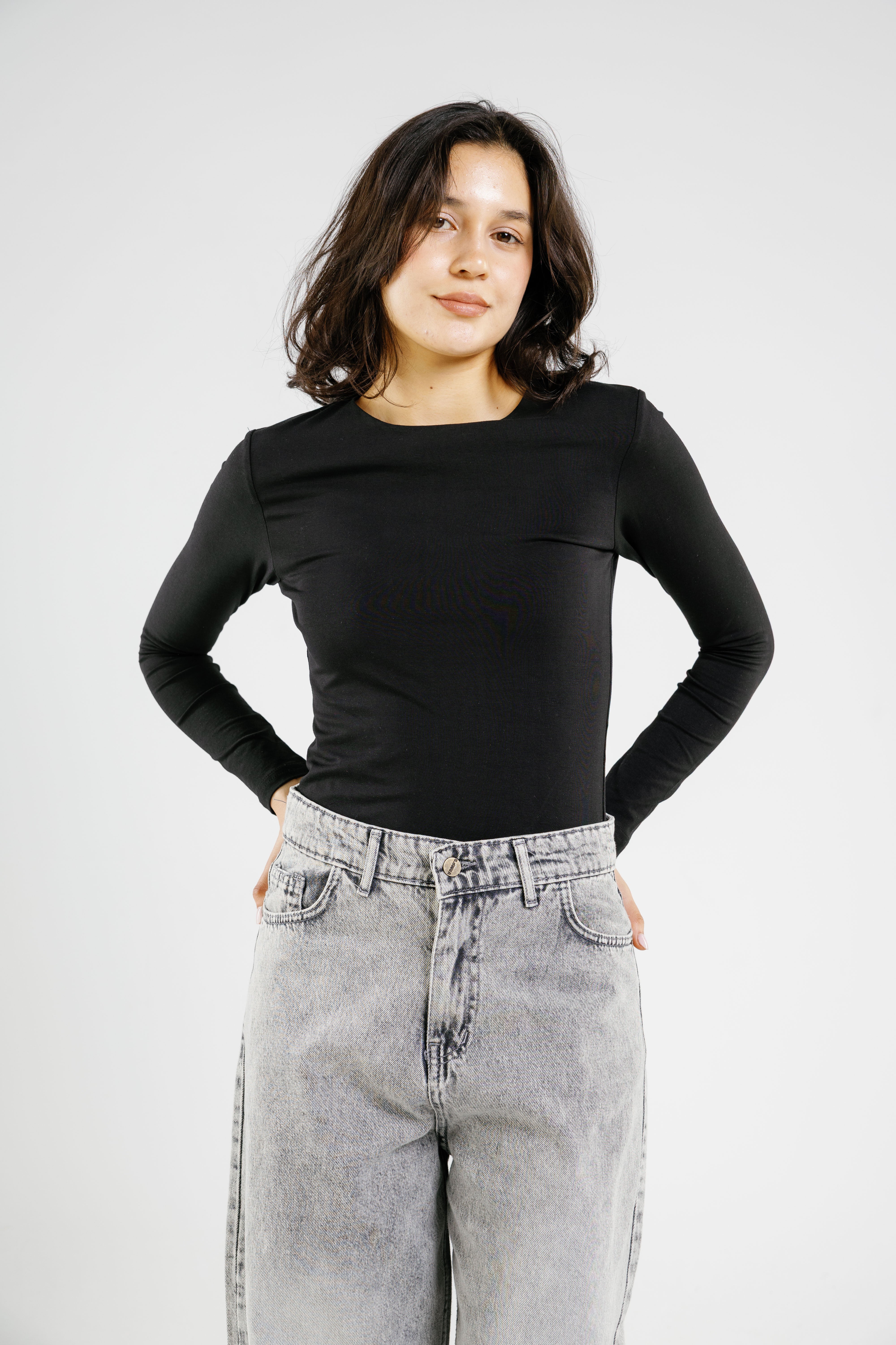 Cotton crew neck long sleeve top