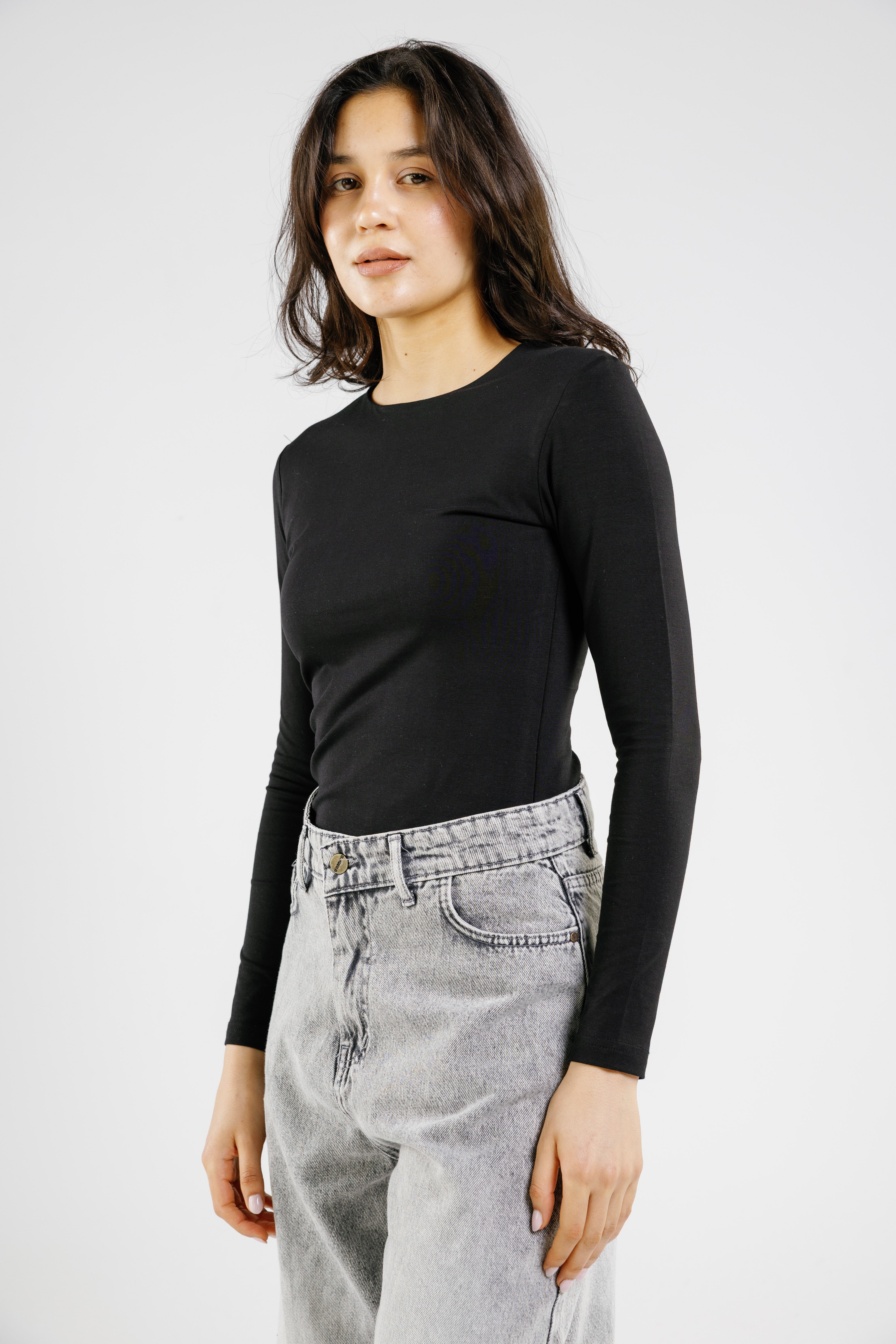 Cotton crew neck long sleeve top