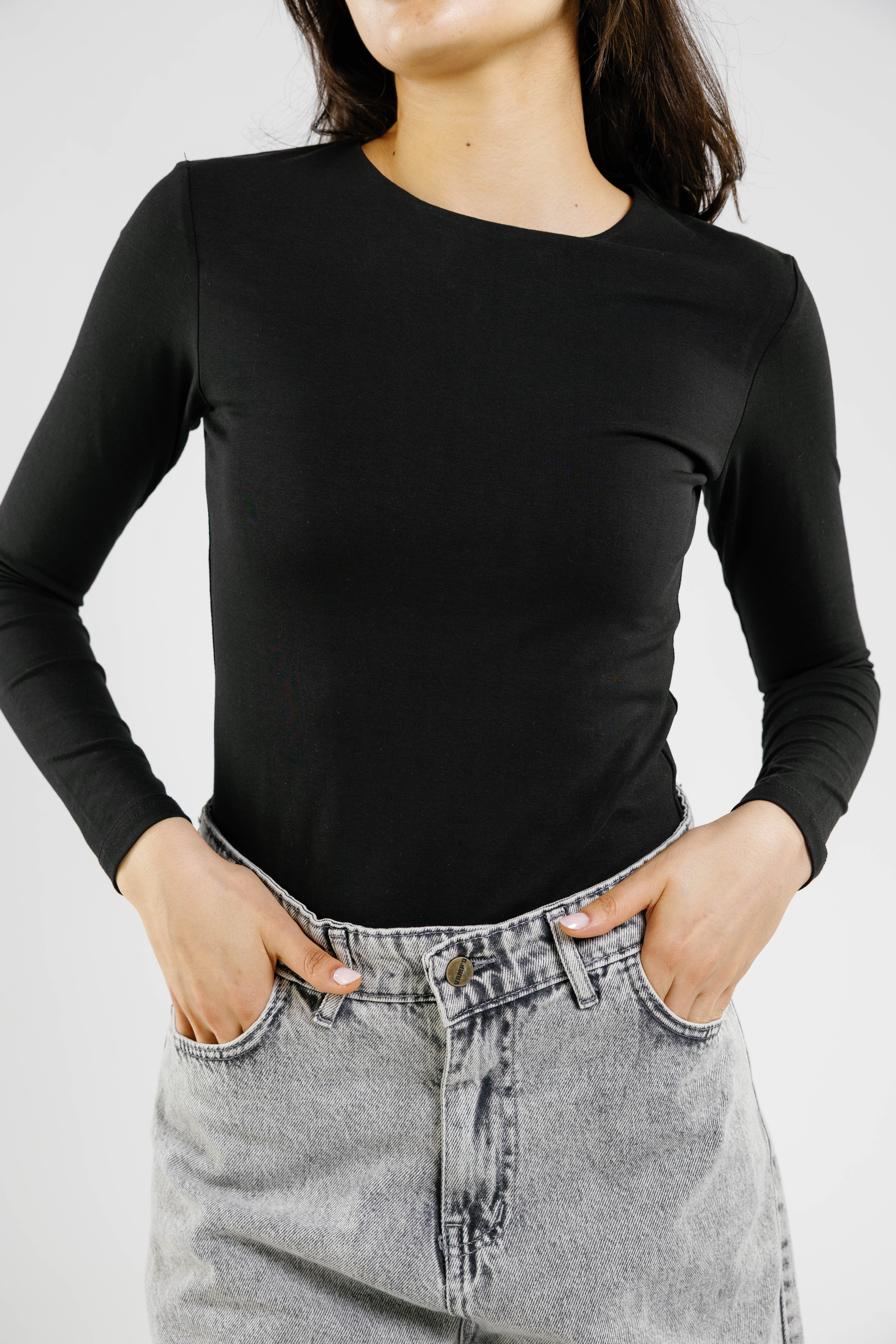 Cotton crew neck long sleeve top