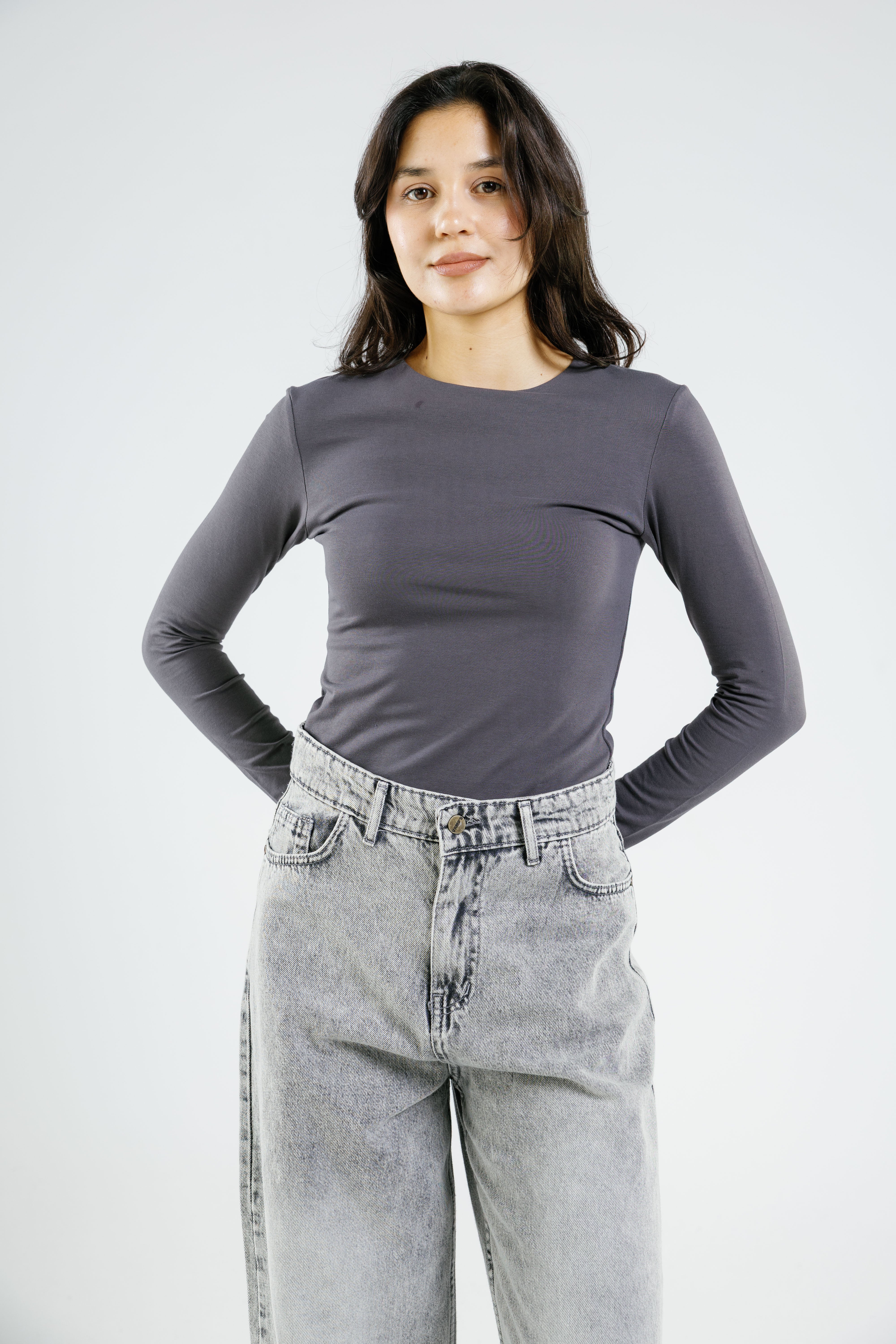 Cotton crew neck long sleeve top