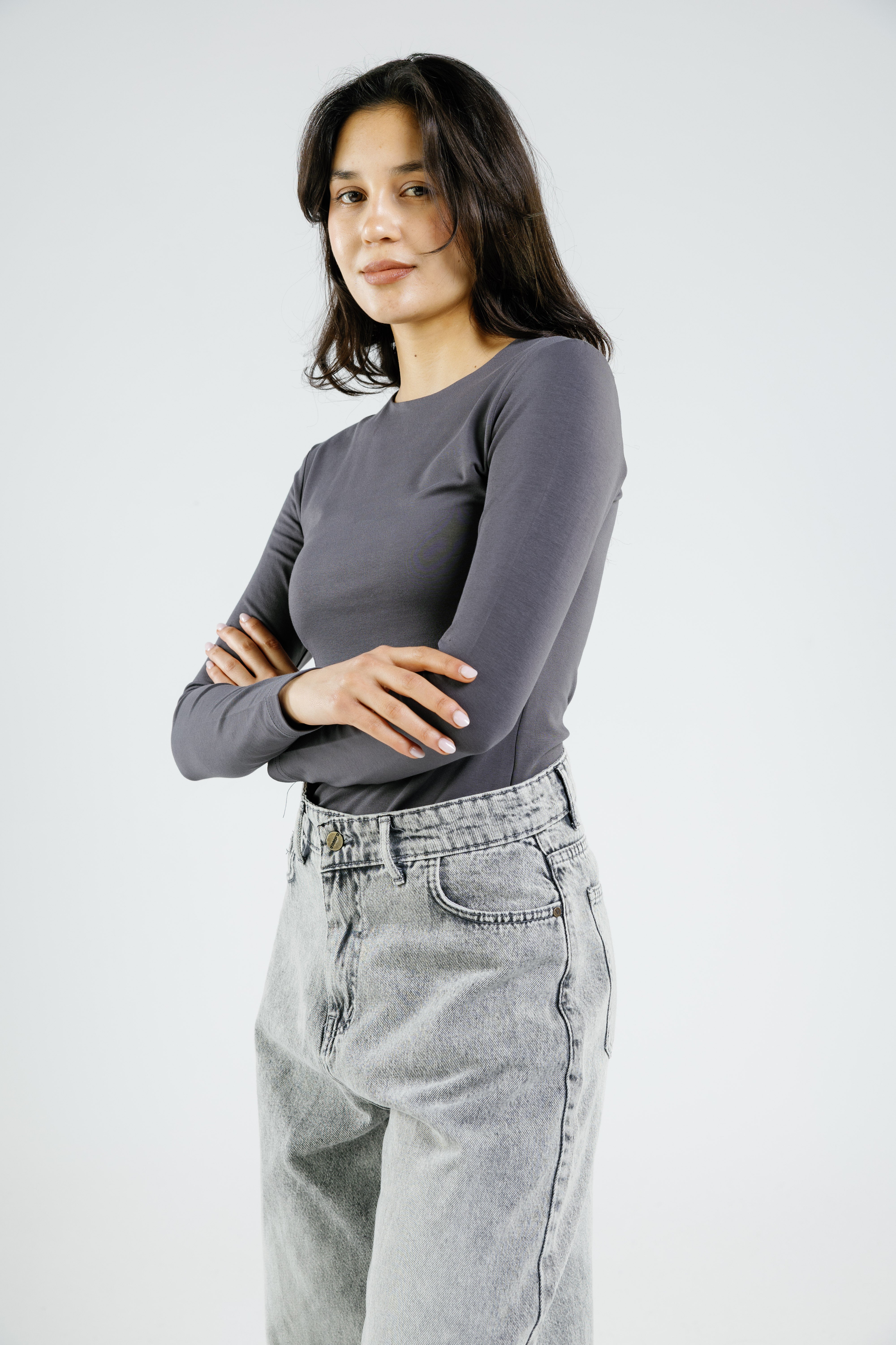Cotton crew neck long sleeve top