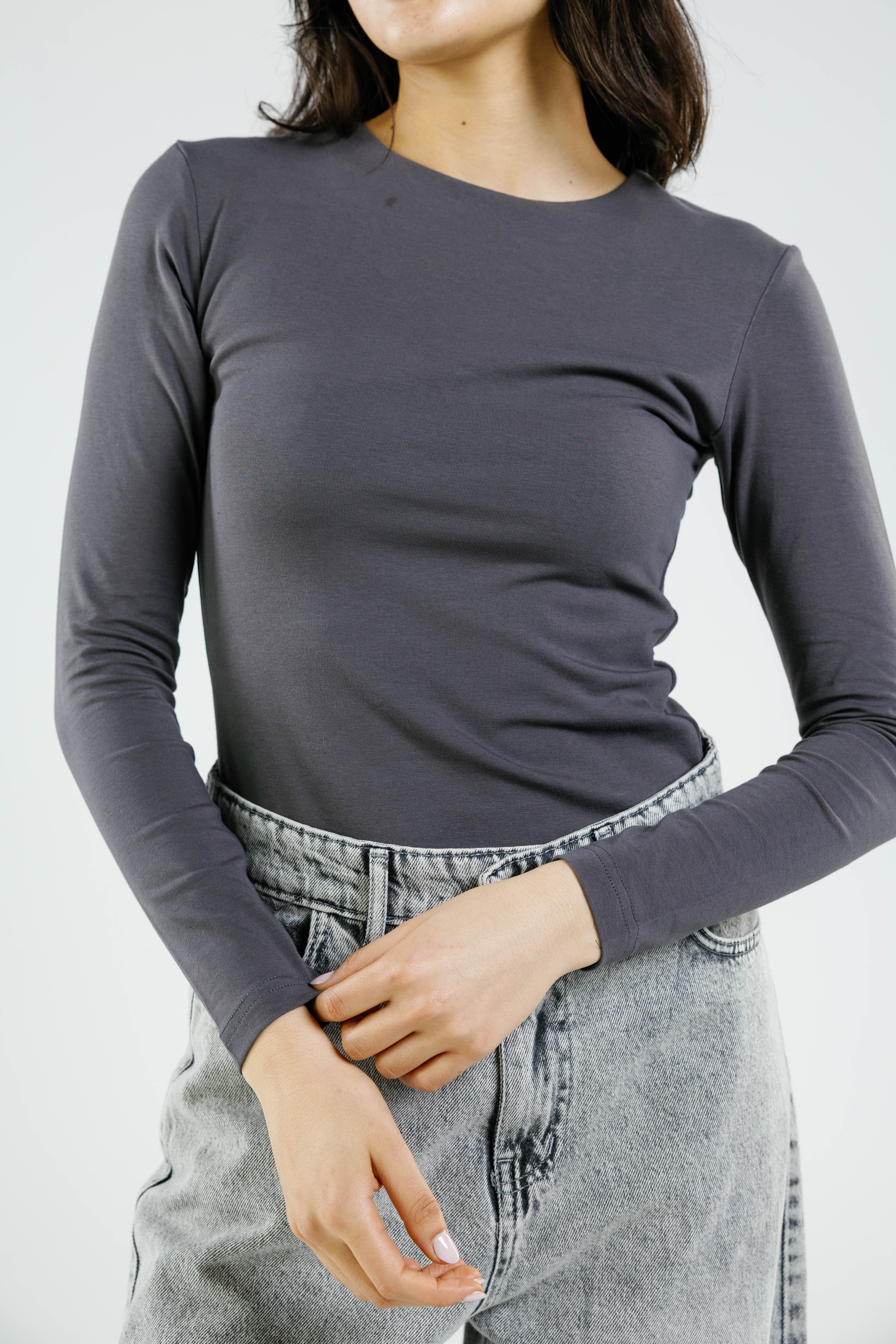 Cotton crew neck long sleeve top