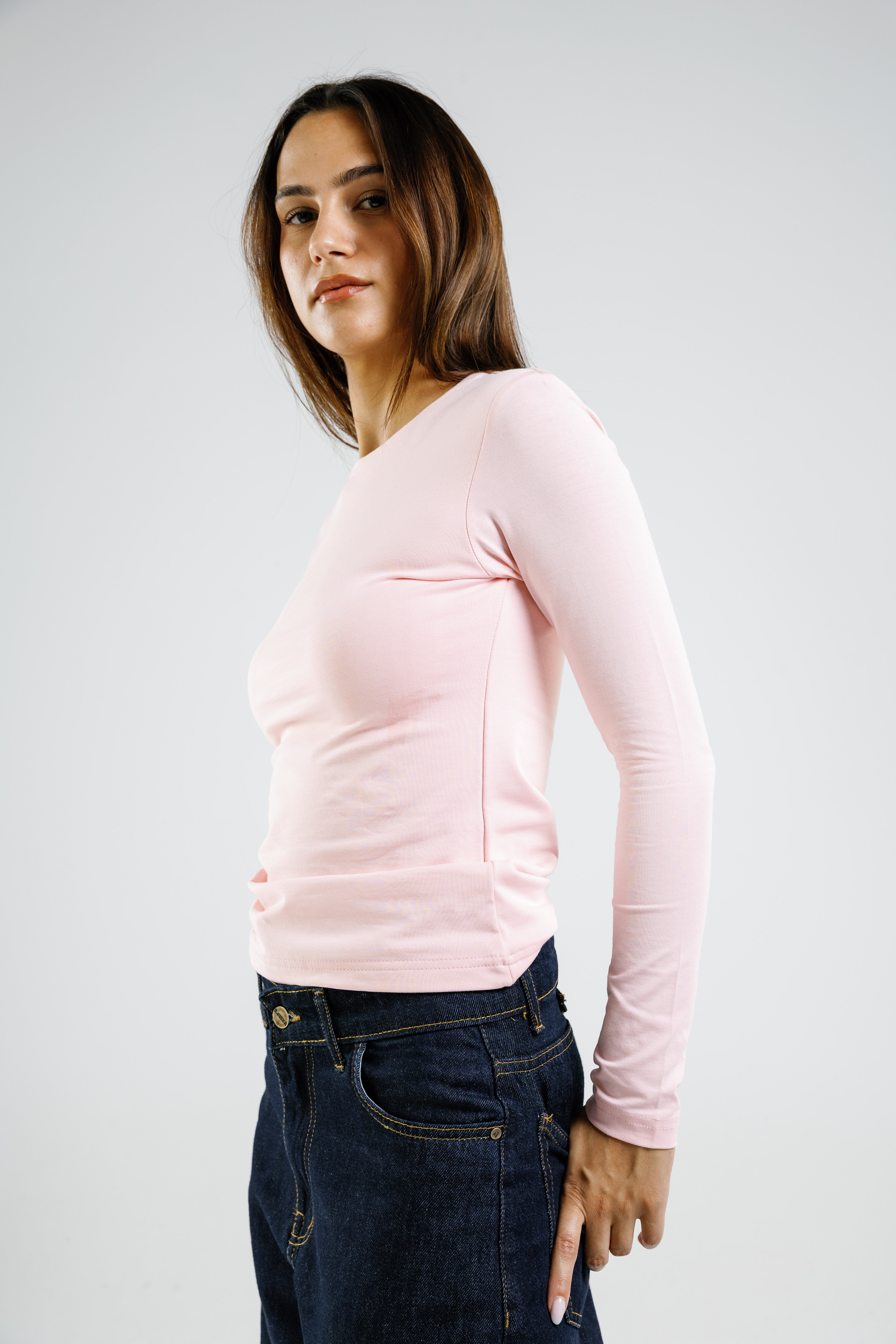 Cotton crew neck long sleeve top