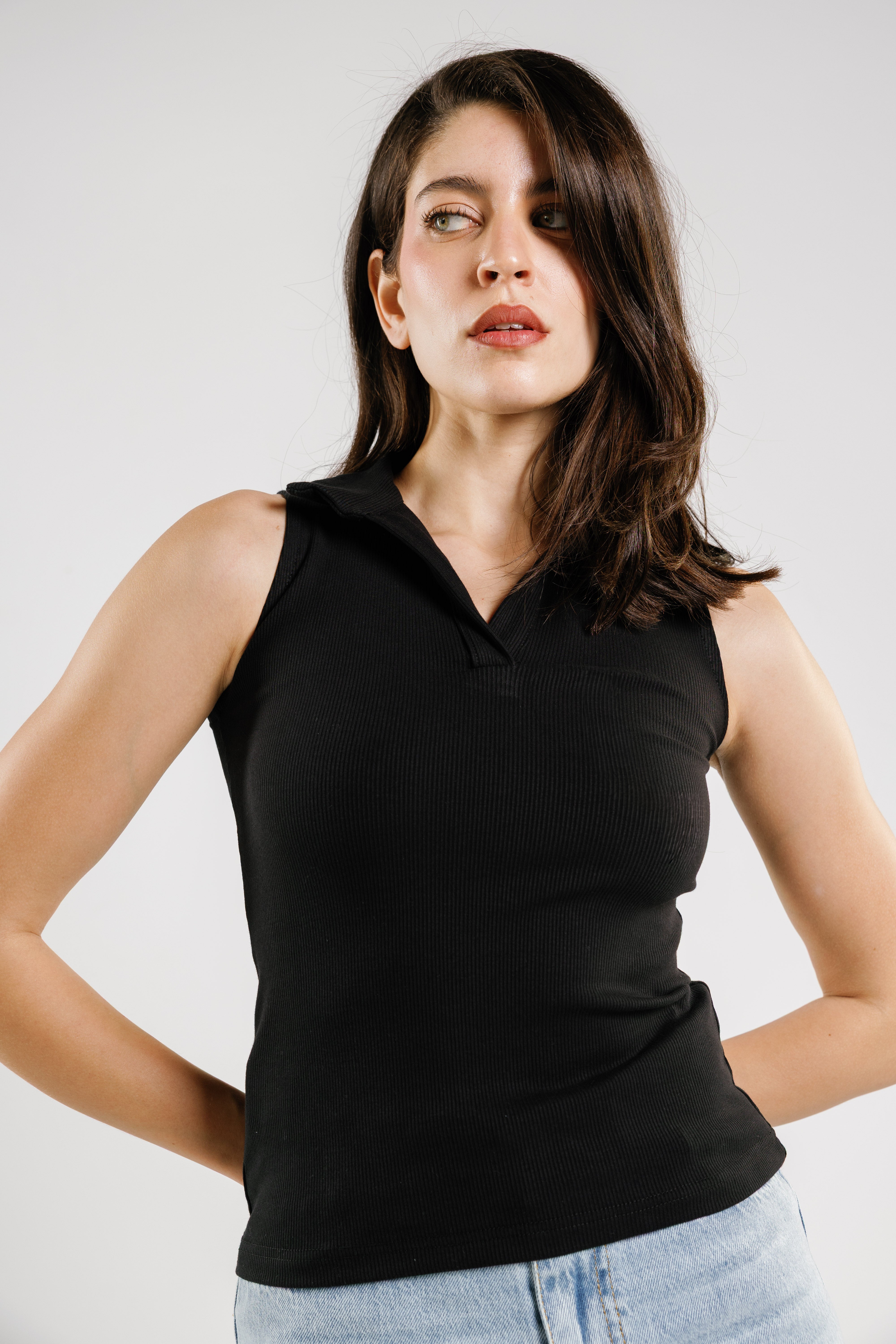 Ribbed Polo Sleeveless
