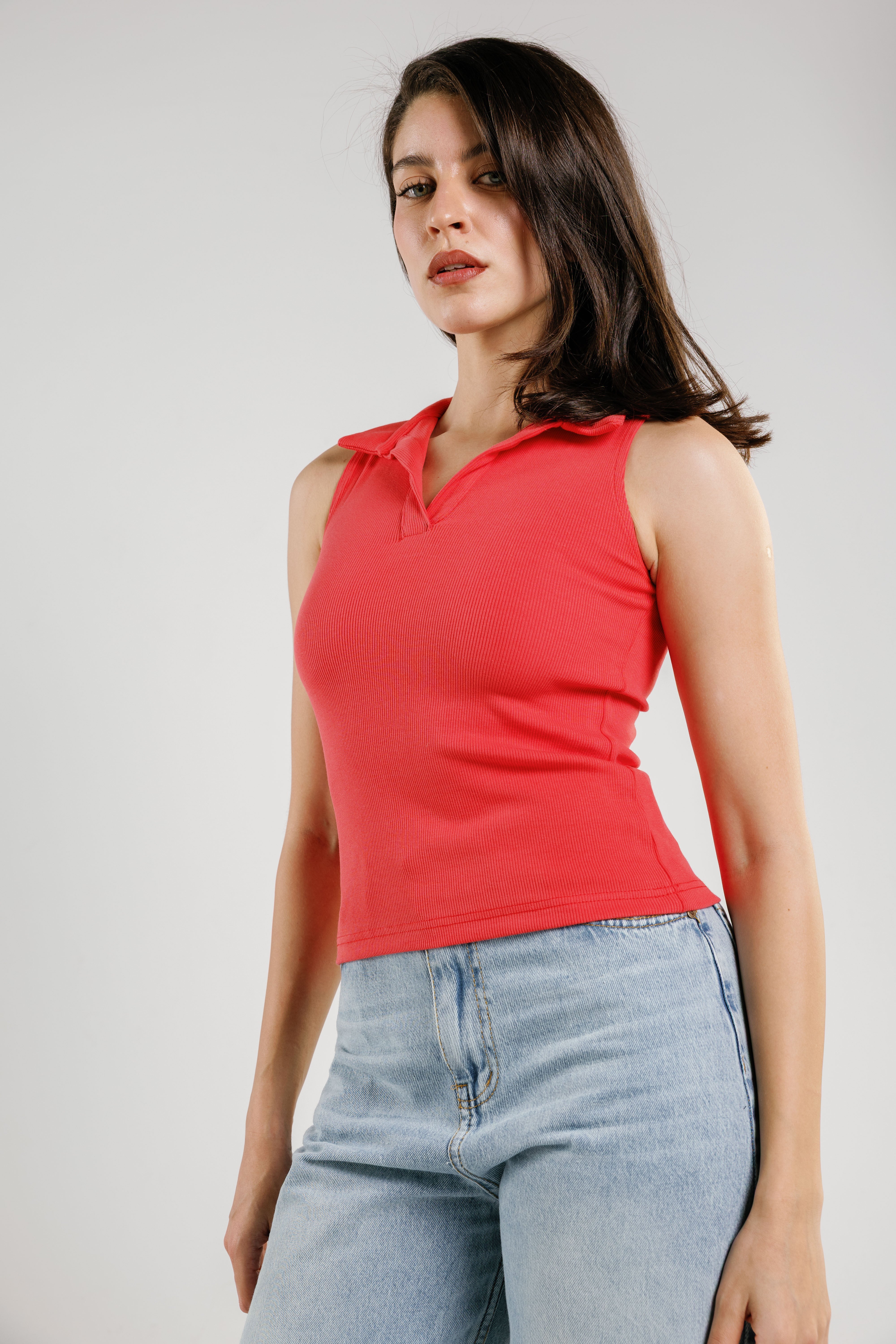 Ribbed Polo Sleeveless