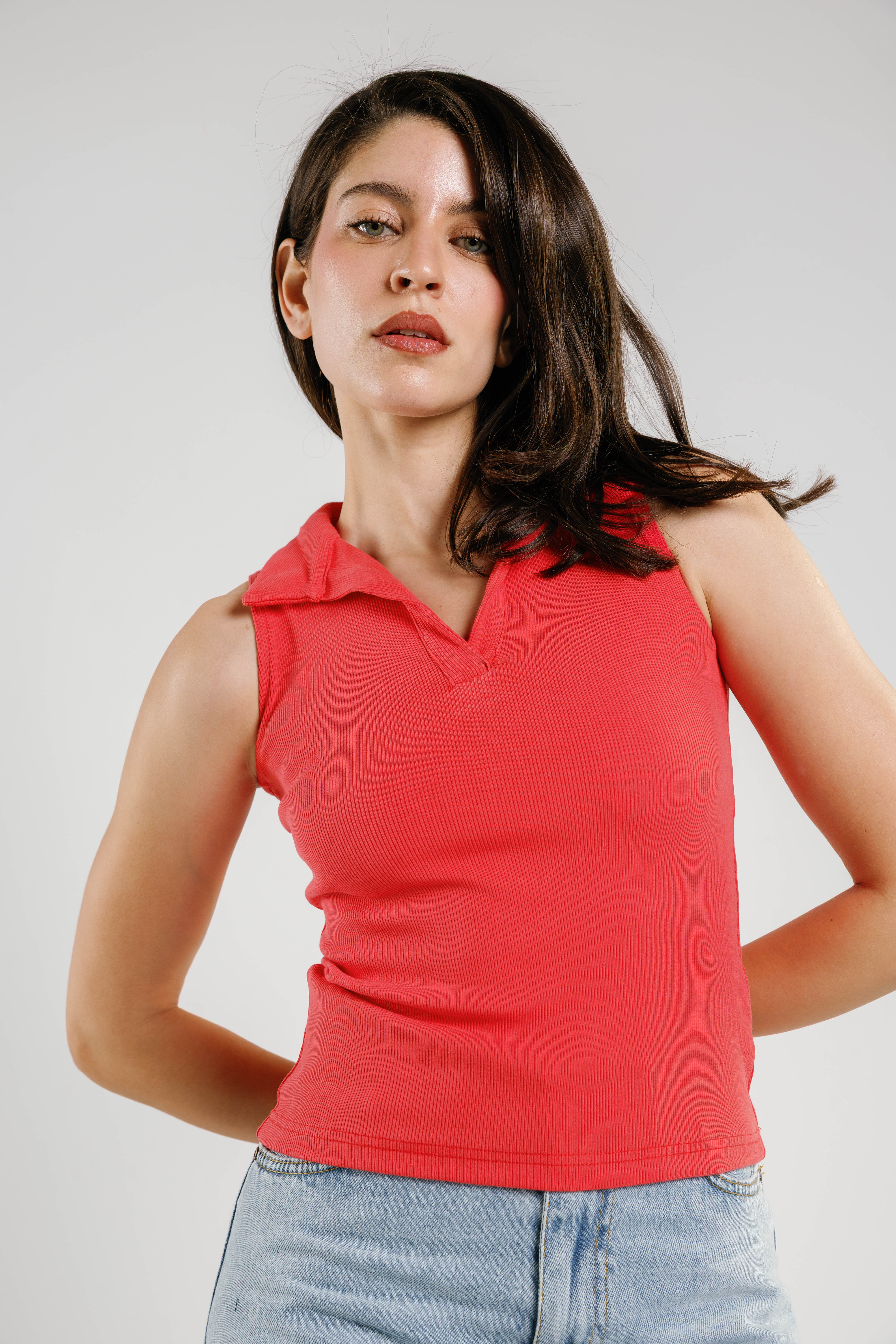 Ribbed Polo Sleeveless