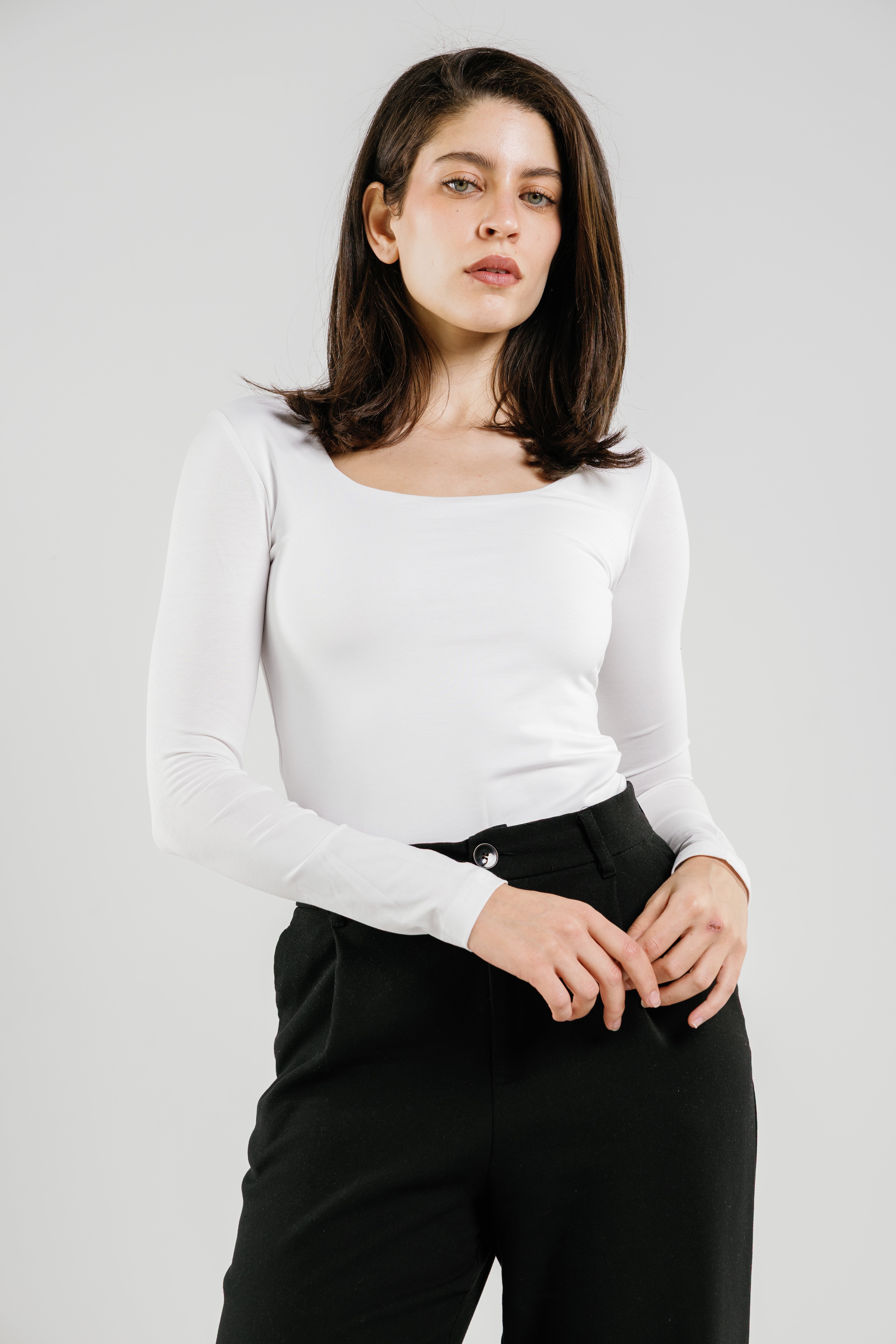 Cotton square neck long sleeve top