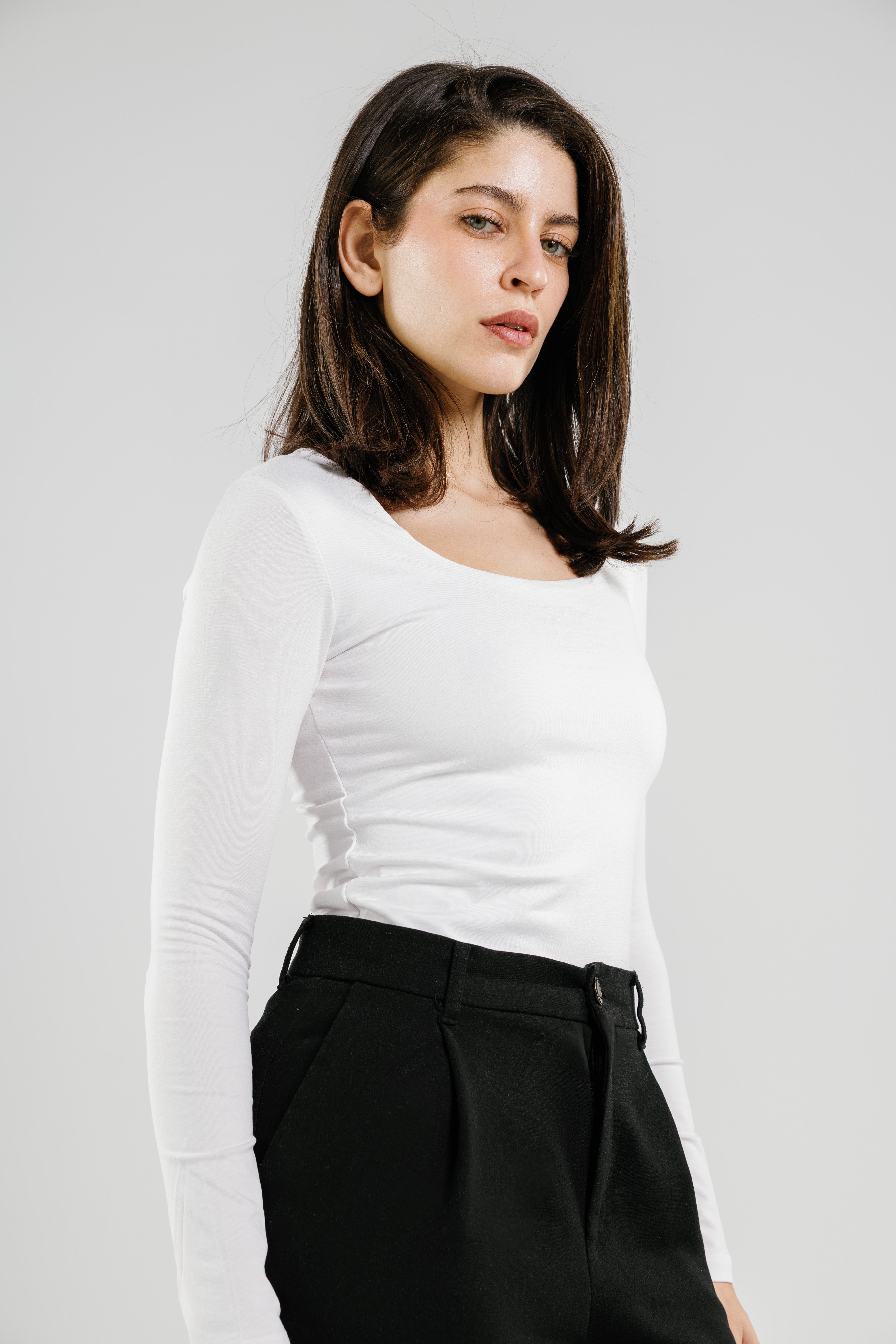 Cotton square neck long sleeve top