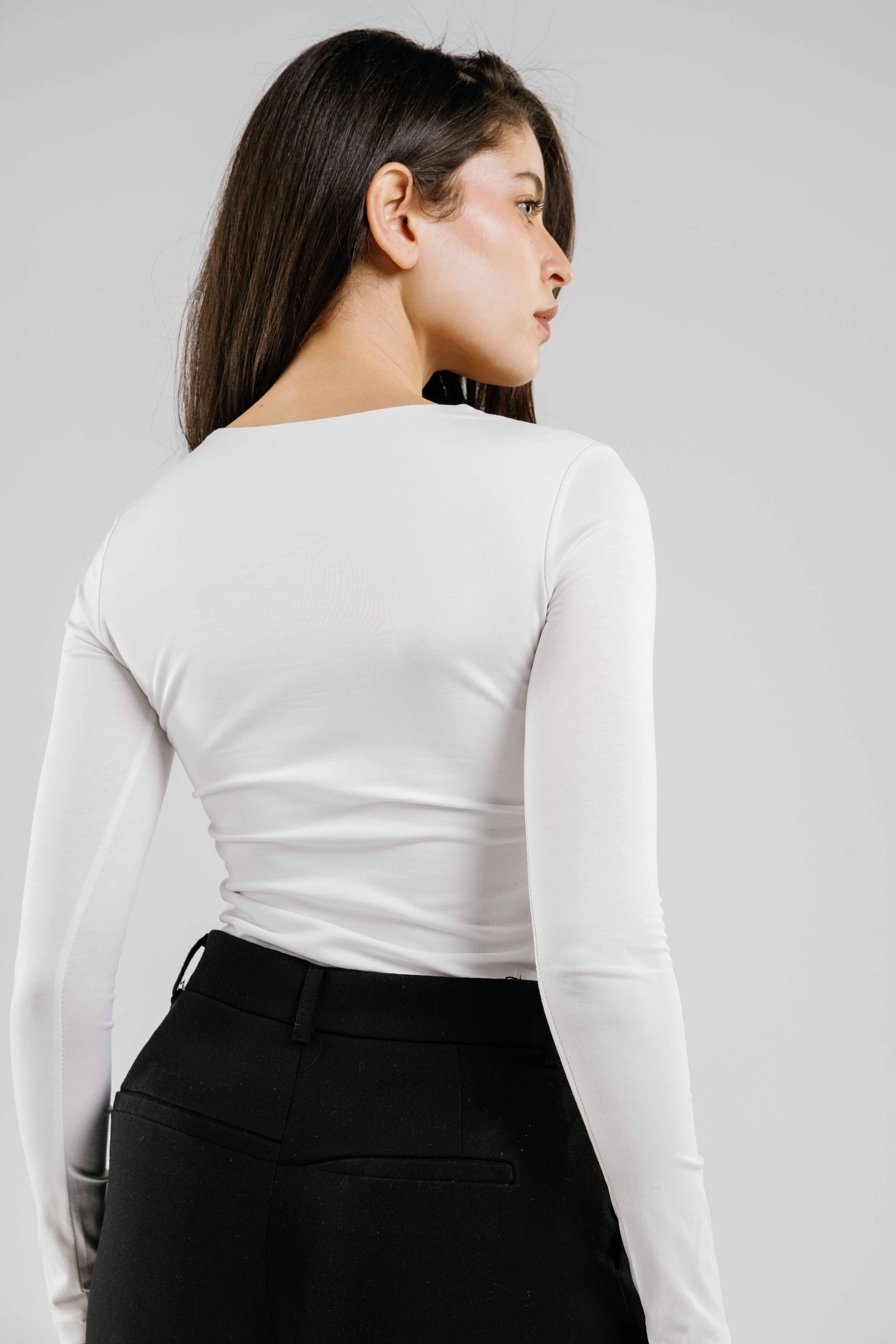 Cotton square neck long sleeve top