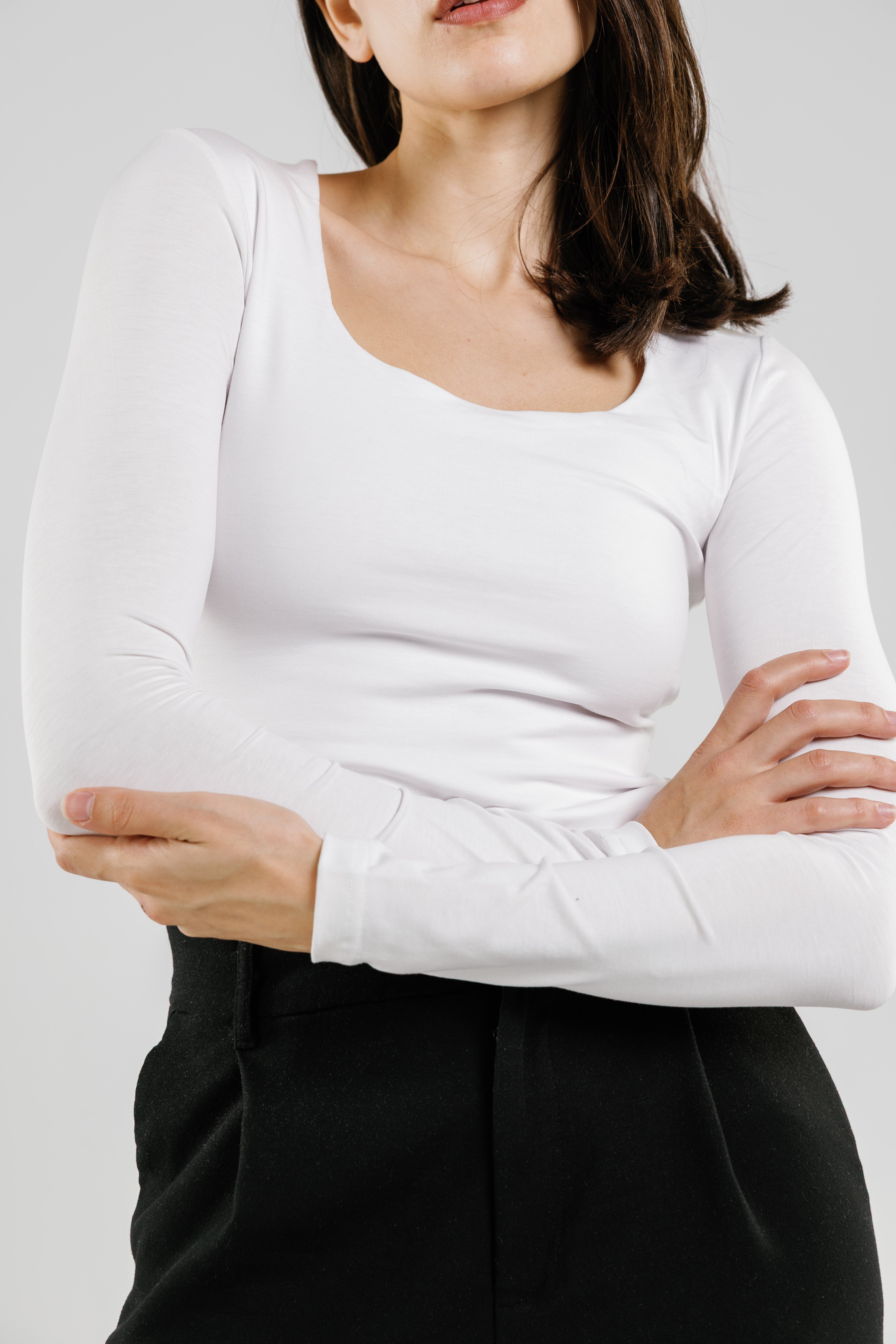 Cotton square neck long sleeve top