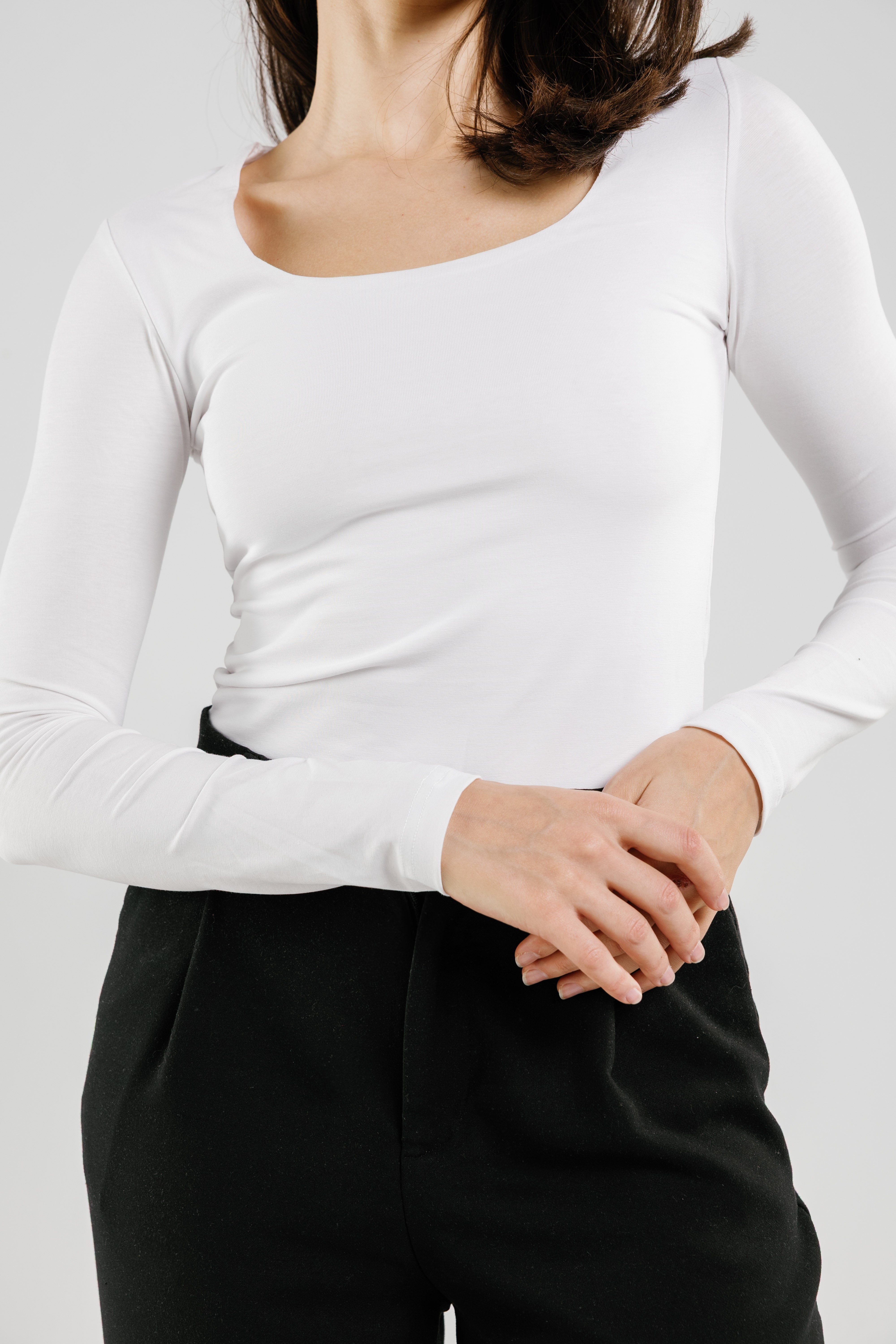 Cotton square neck long sleeve top