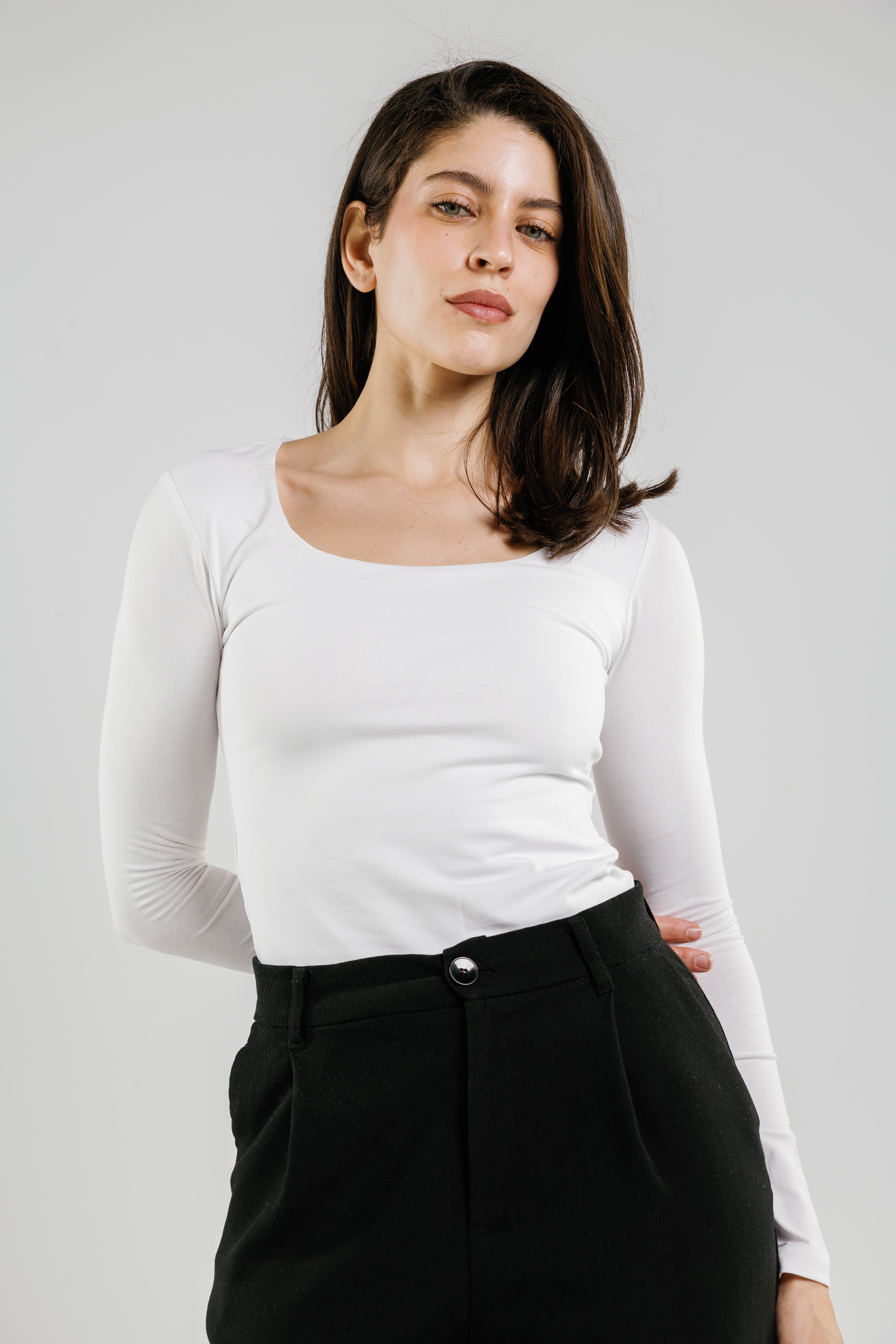 Cotton square neck long sleeve top