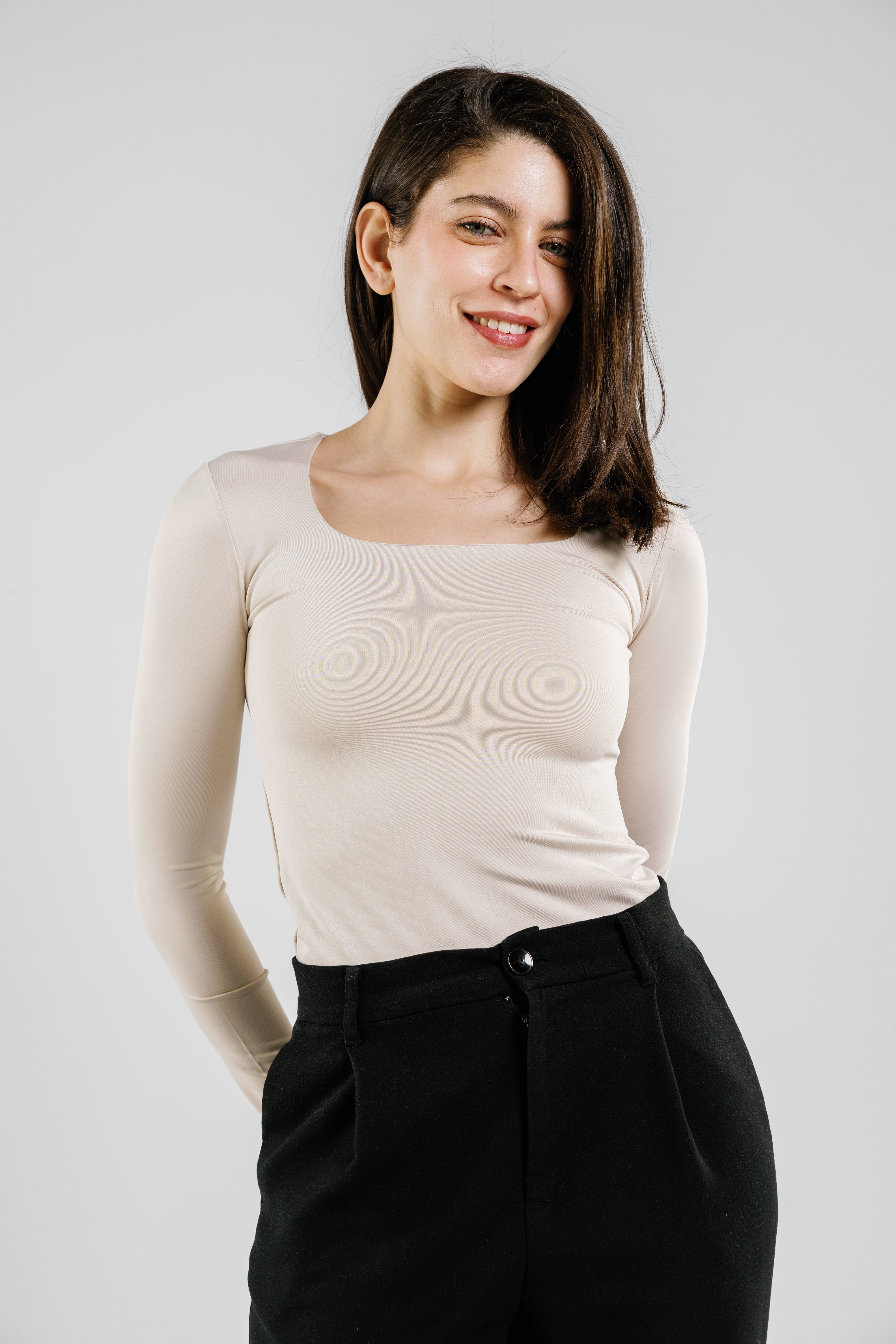 Square Neck Long Sleeve Top