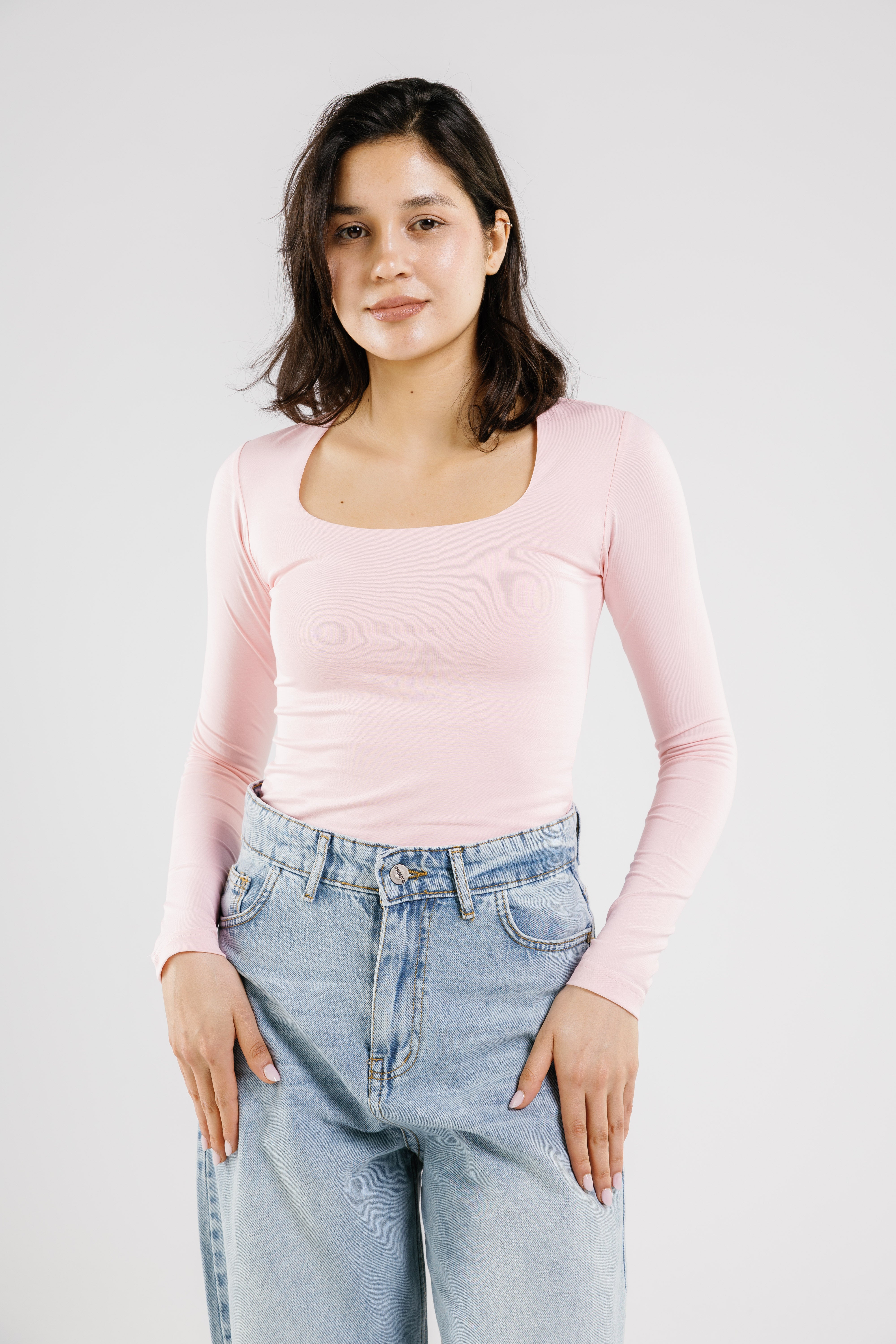Cotton square neck long sleeve top