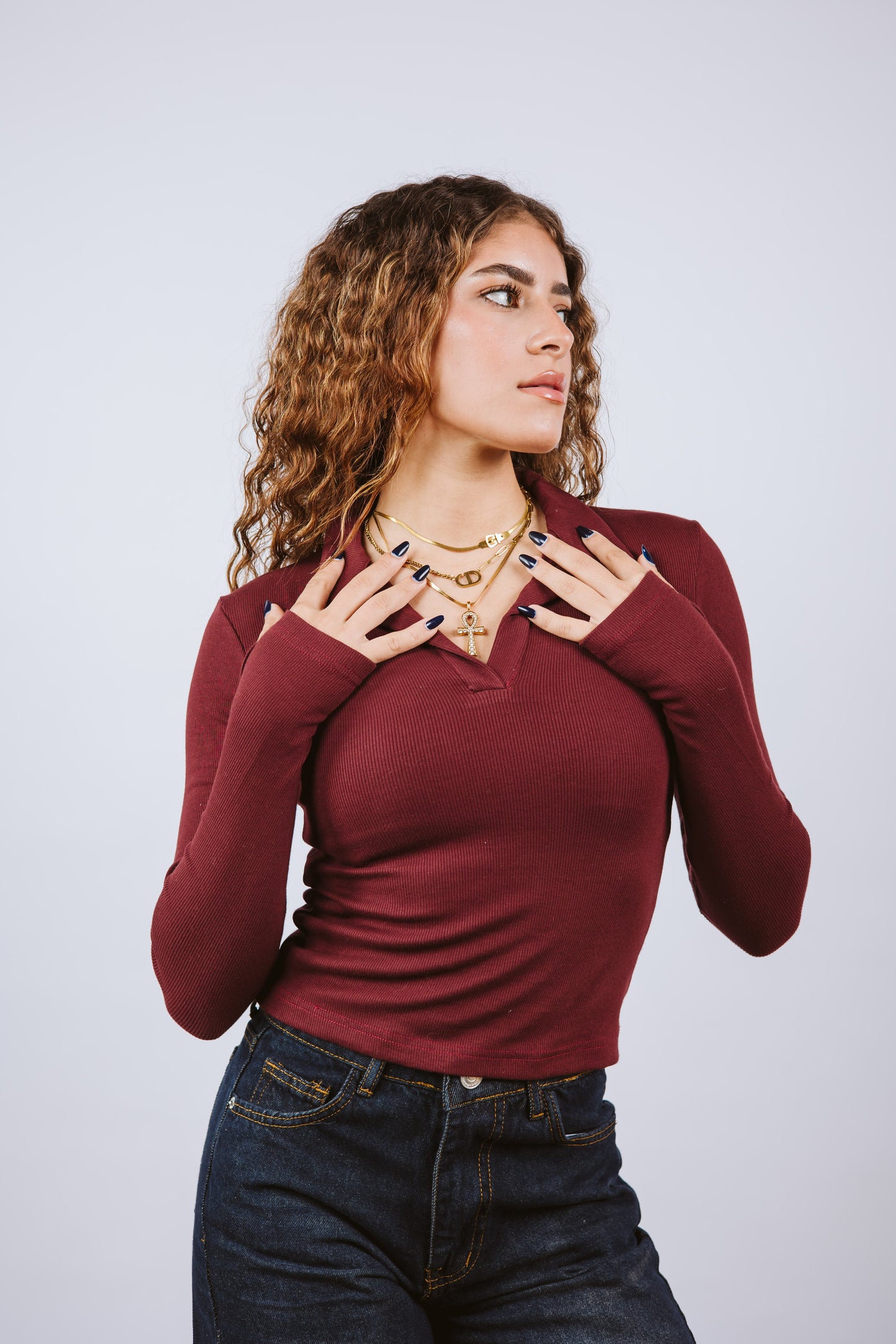 Ribbed polo long sleeve