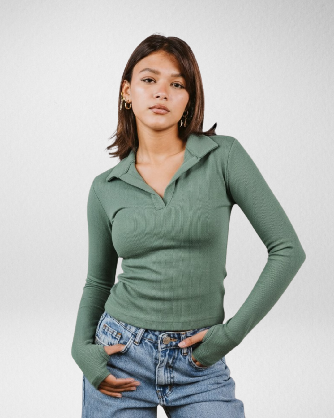 Ribbed polo long sleeve