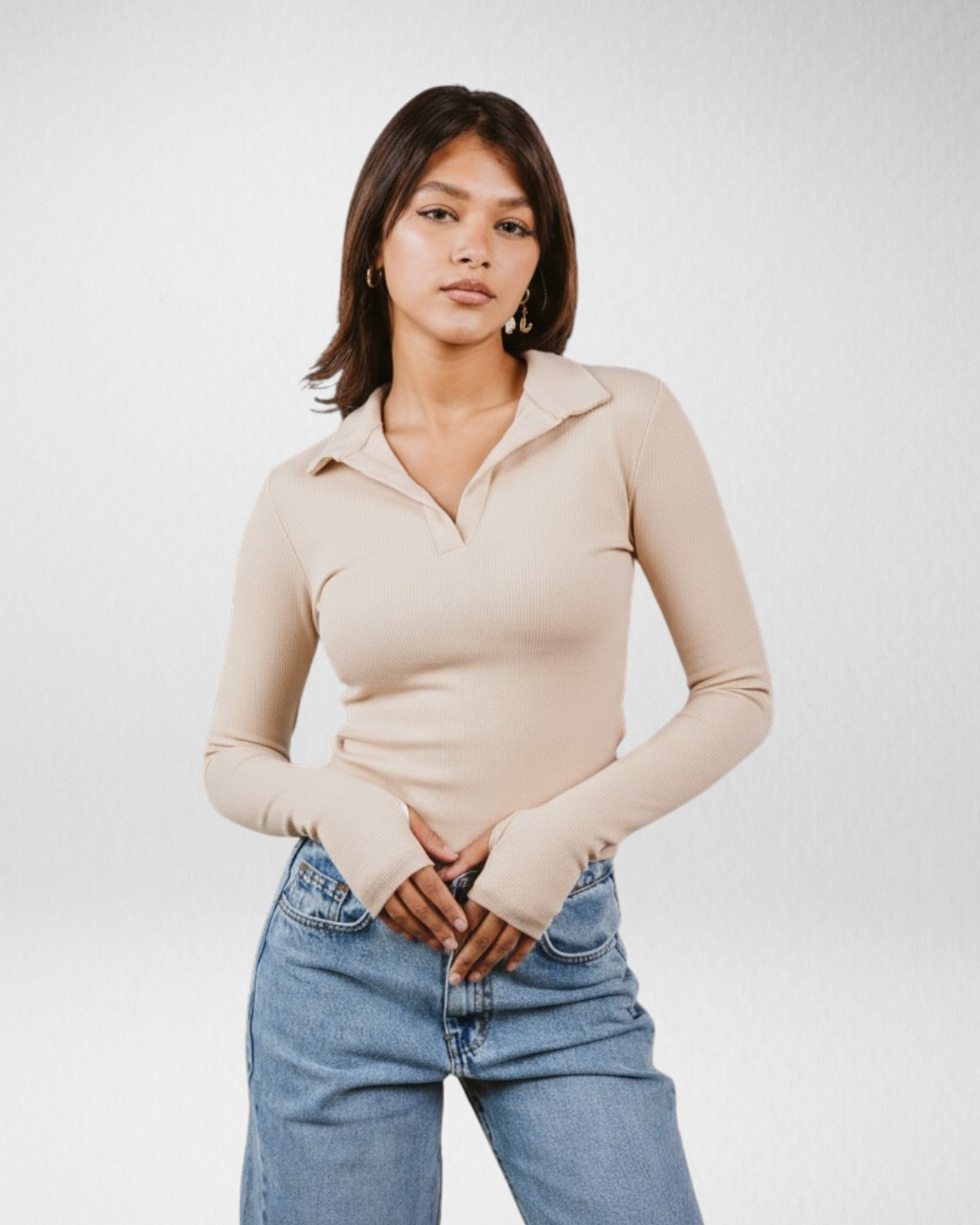 Ribbed polo long sleeve