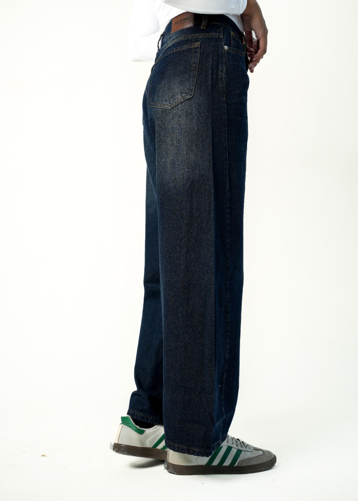 Wide Leg Washed Denim - Navy