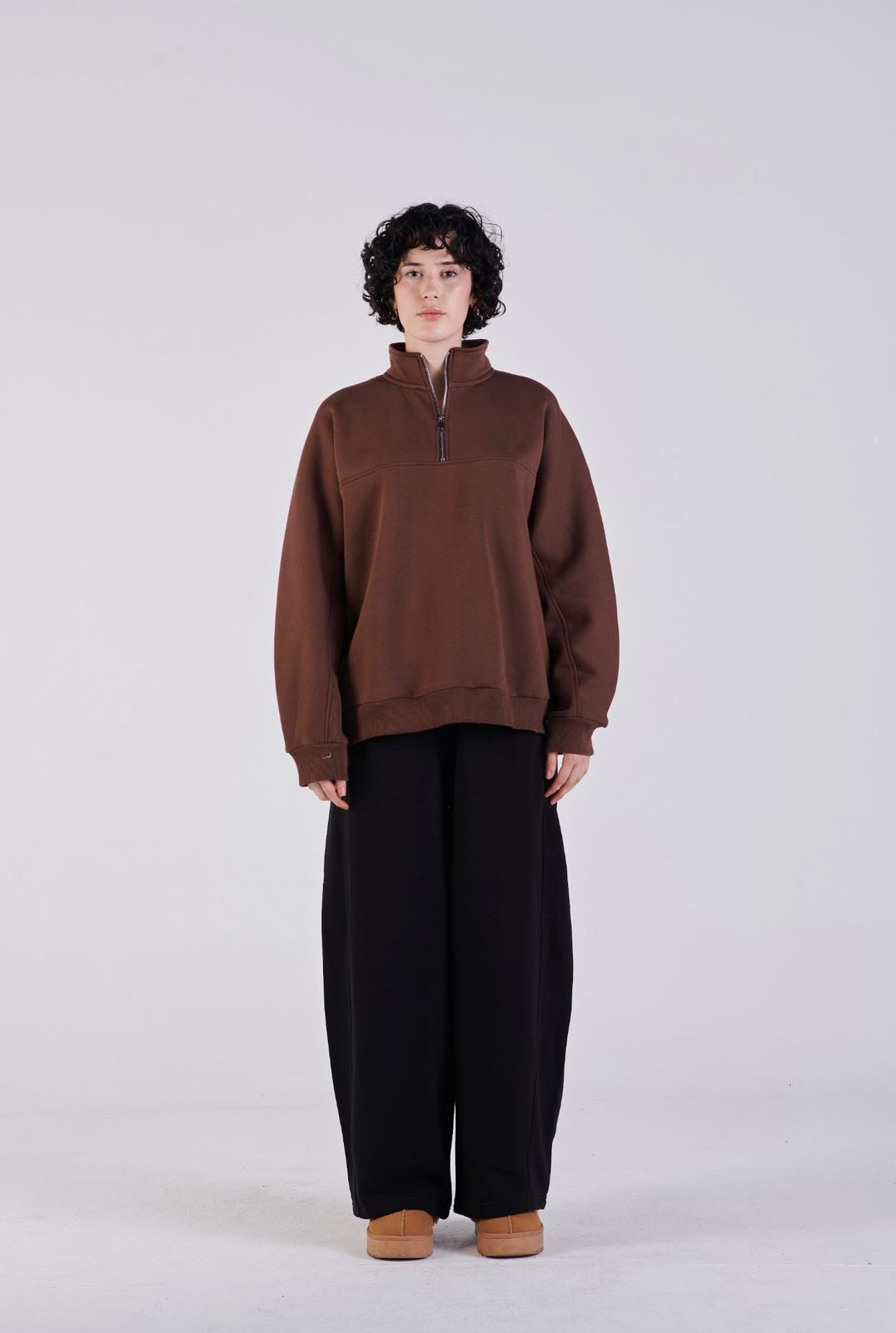 Quarter-Zip Sweatshirt Brown