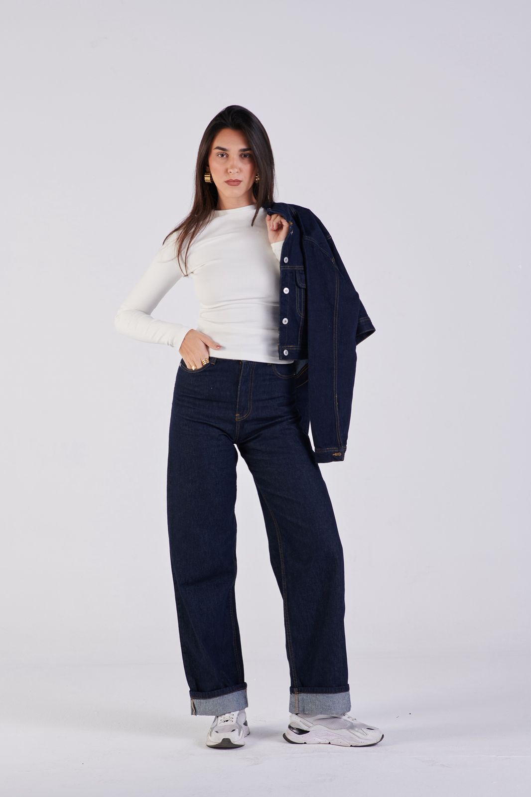 Cropped denim jacket navy