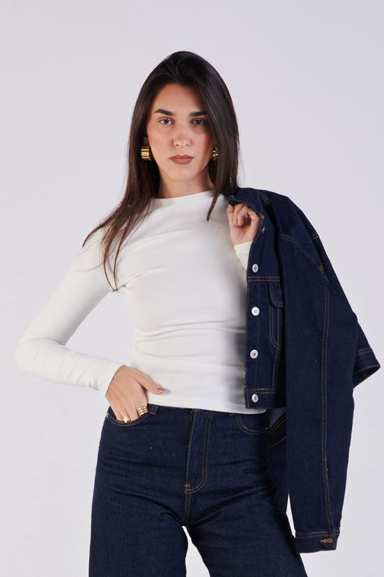 Cropped denim jacket navy