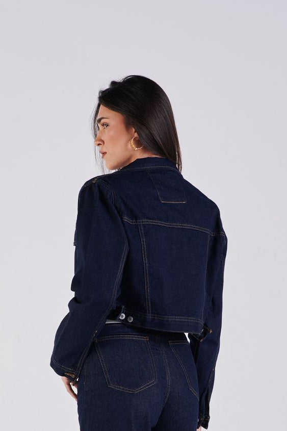 Cropped denim jacket navy