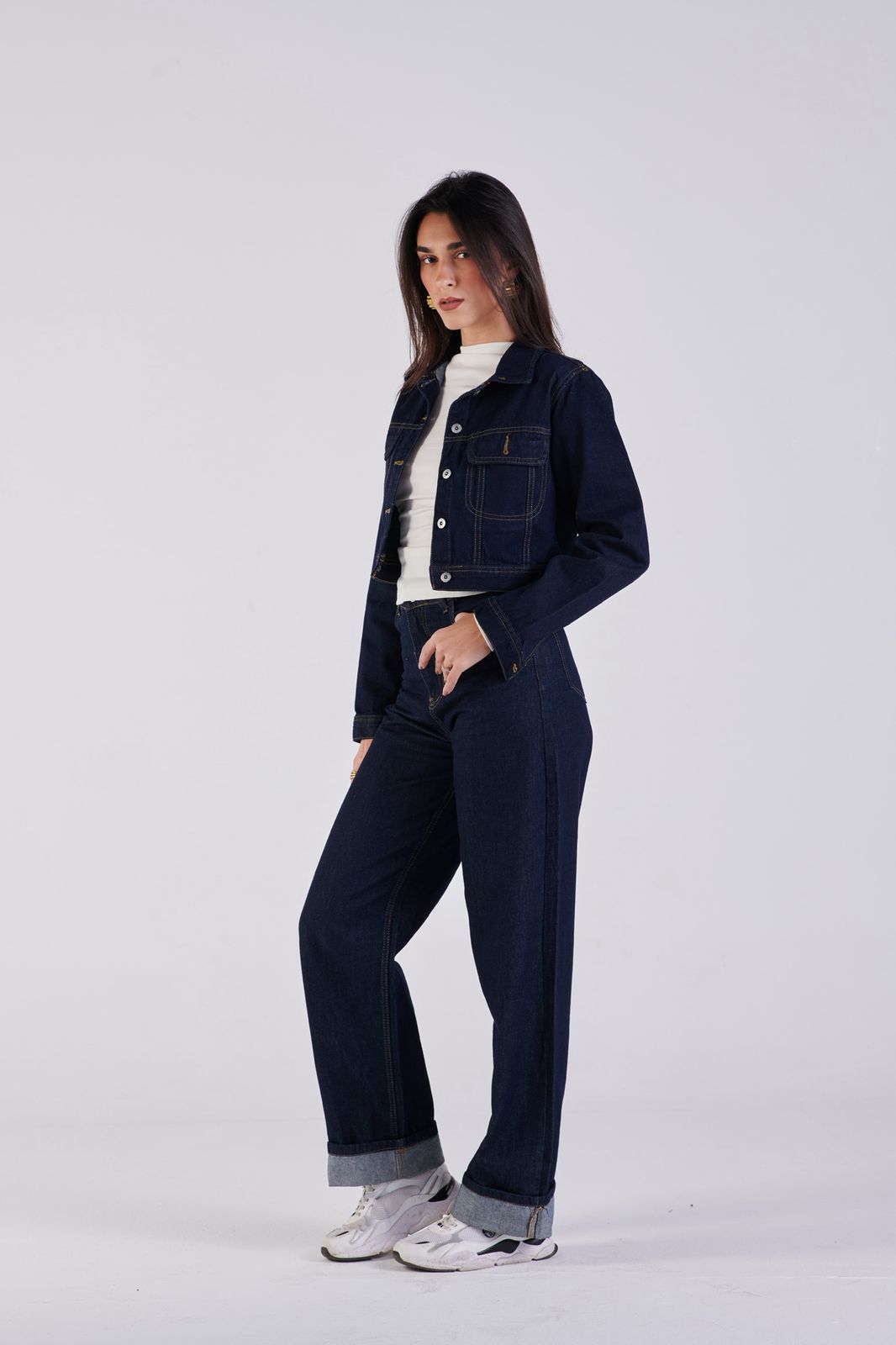 Cropped denim jacket navy