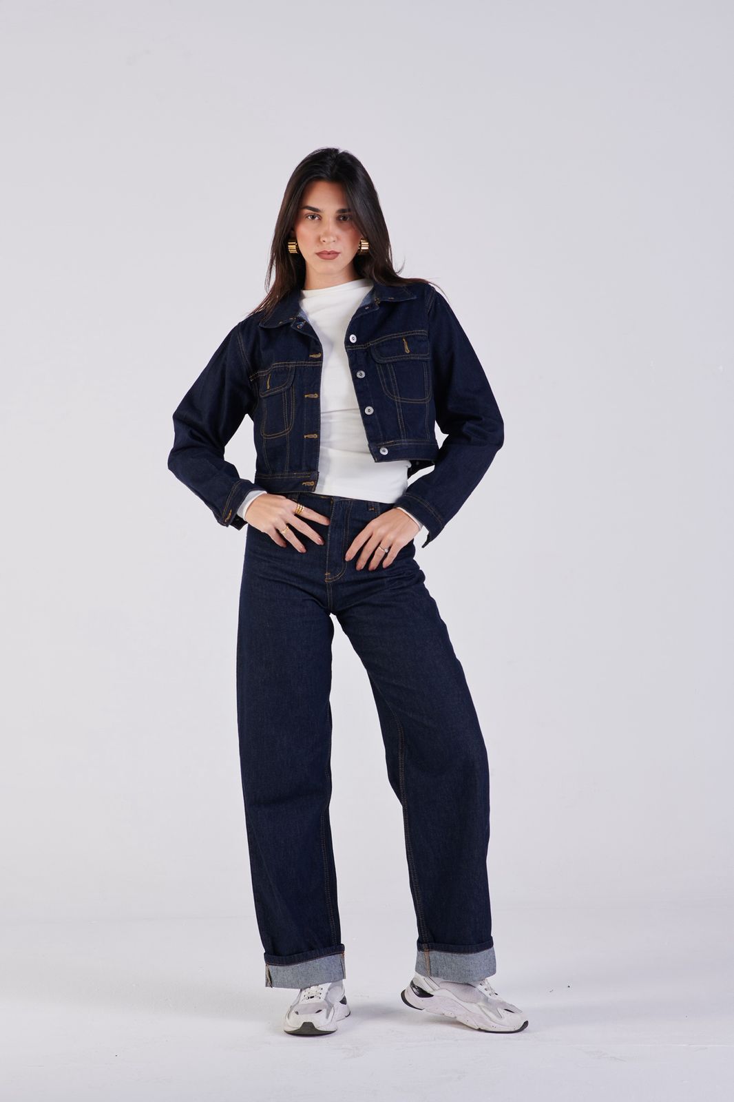 Cropped denim jacket navy