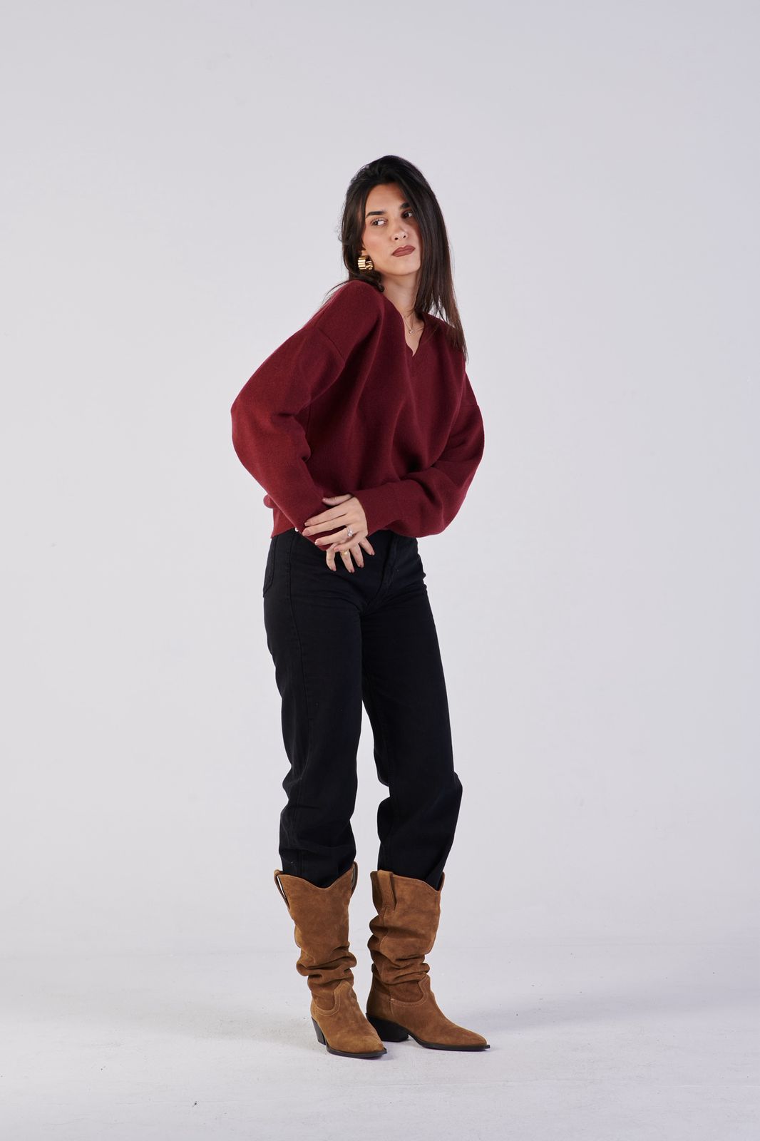 Soft knit V-neck jumper Burgundy